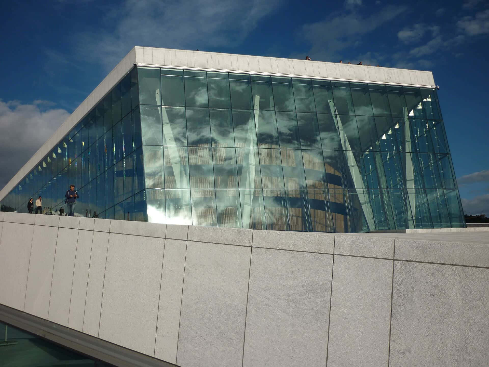 Oslo Opera House, reflective windows, blue sky, Full HD Desktop Wallpaper