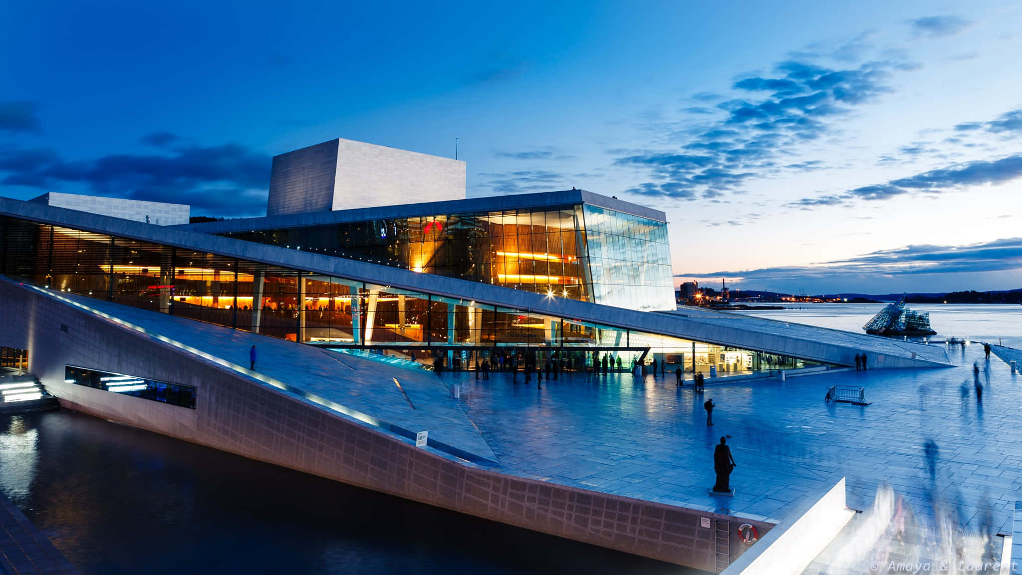 Oslo Opera House, evening, glass facade, Full HD Desktop Wallpaper