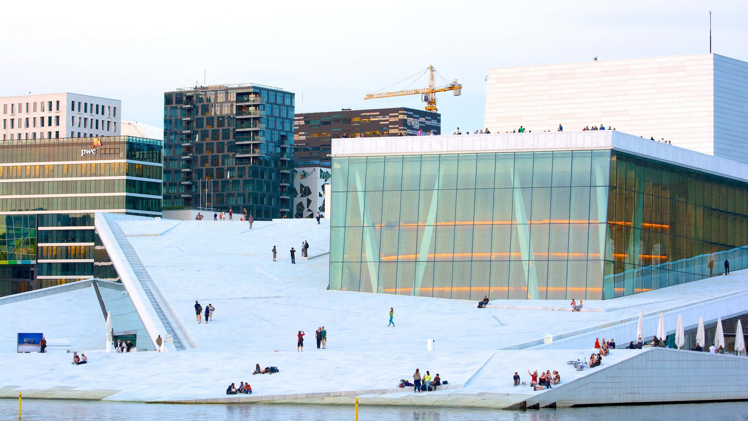 Oslo Opera House, snow, sloped white roof, 2K Desktop Wallpaper