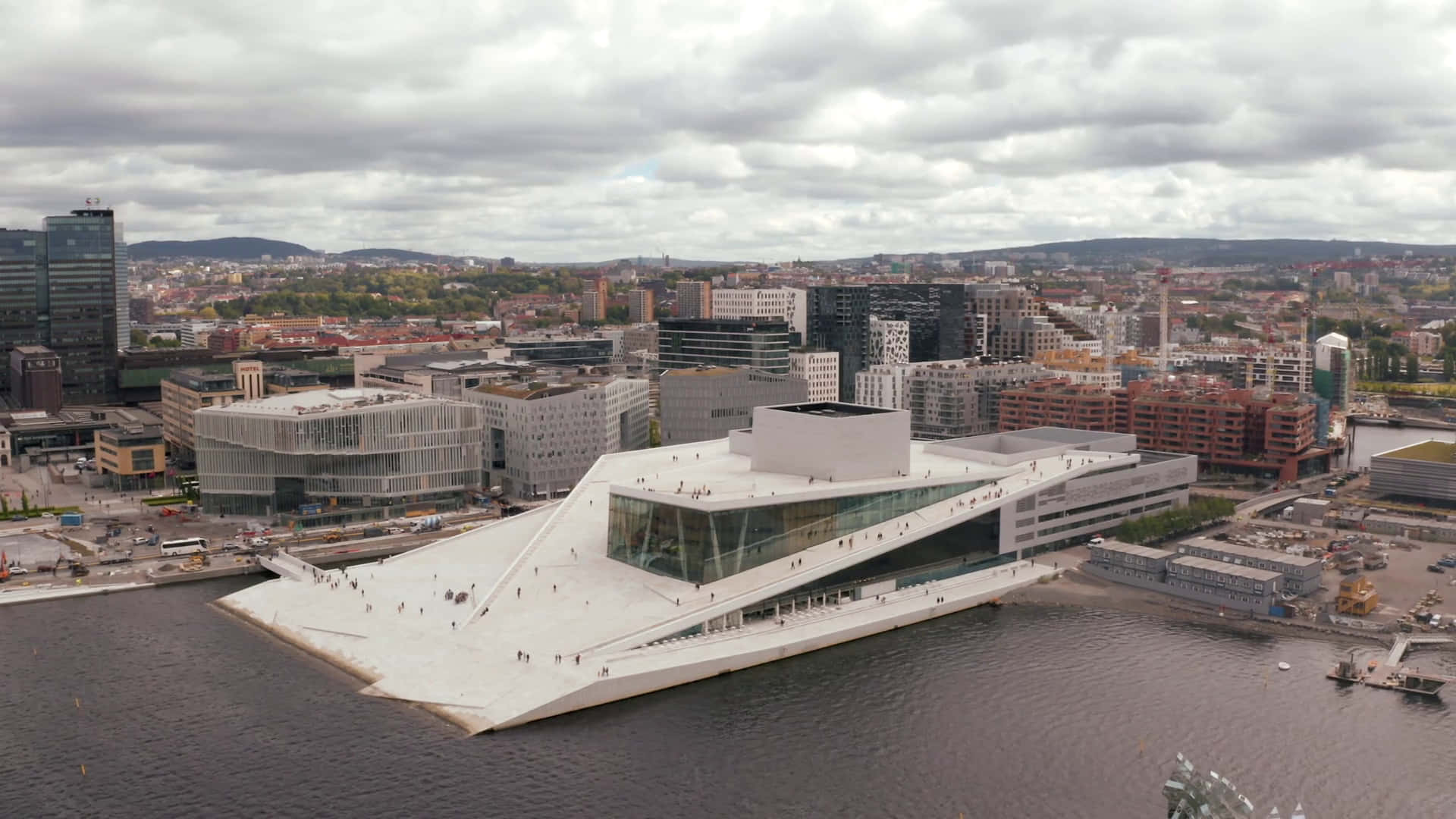 Oslo Opera House, sloped white roof, water, Full HD Desktop Wallpaper