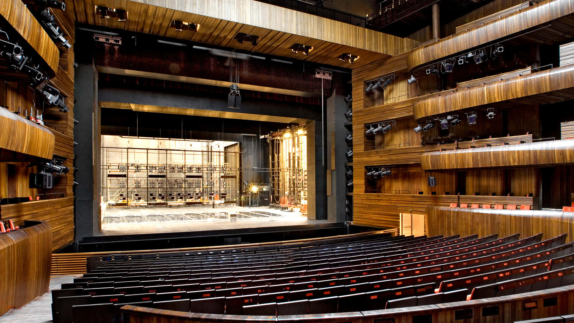 Oslo Opera House, theater auditorium, rich wooden paneling, Full HD Desktop Wallpaper