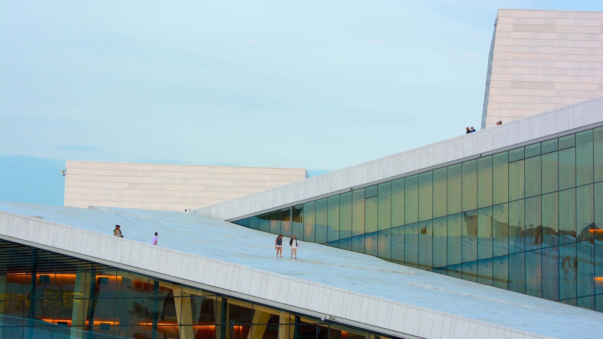 Oslo Opera House, glass facades, sloped rooftops, 2K Desktop Wallpaper
