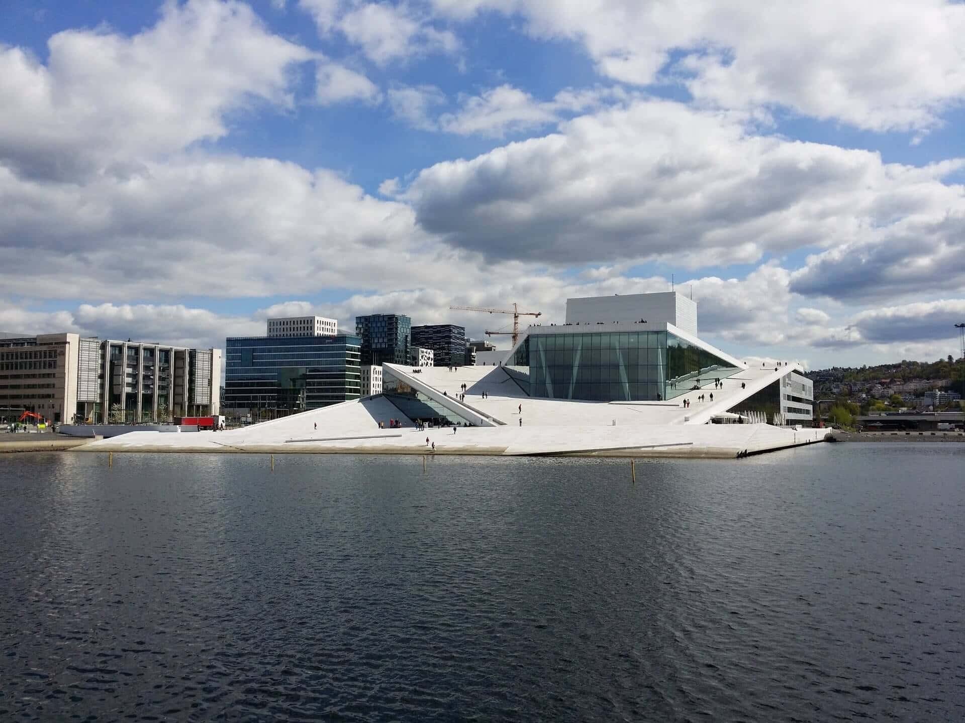 Oslo Opera House, cloudy sky, white concert hall, Full HD Desktop Wallpaper