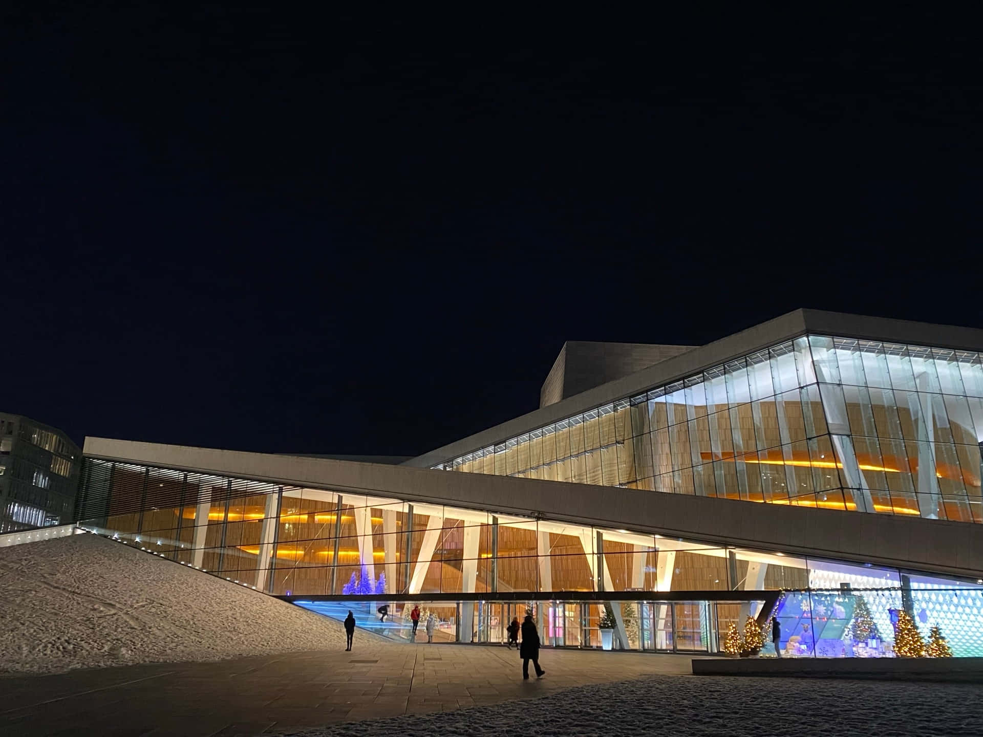 Oslo Opera House, night, snow, Full HD Desktop Wallpaper
