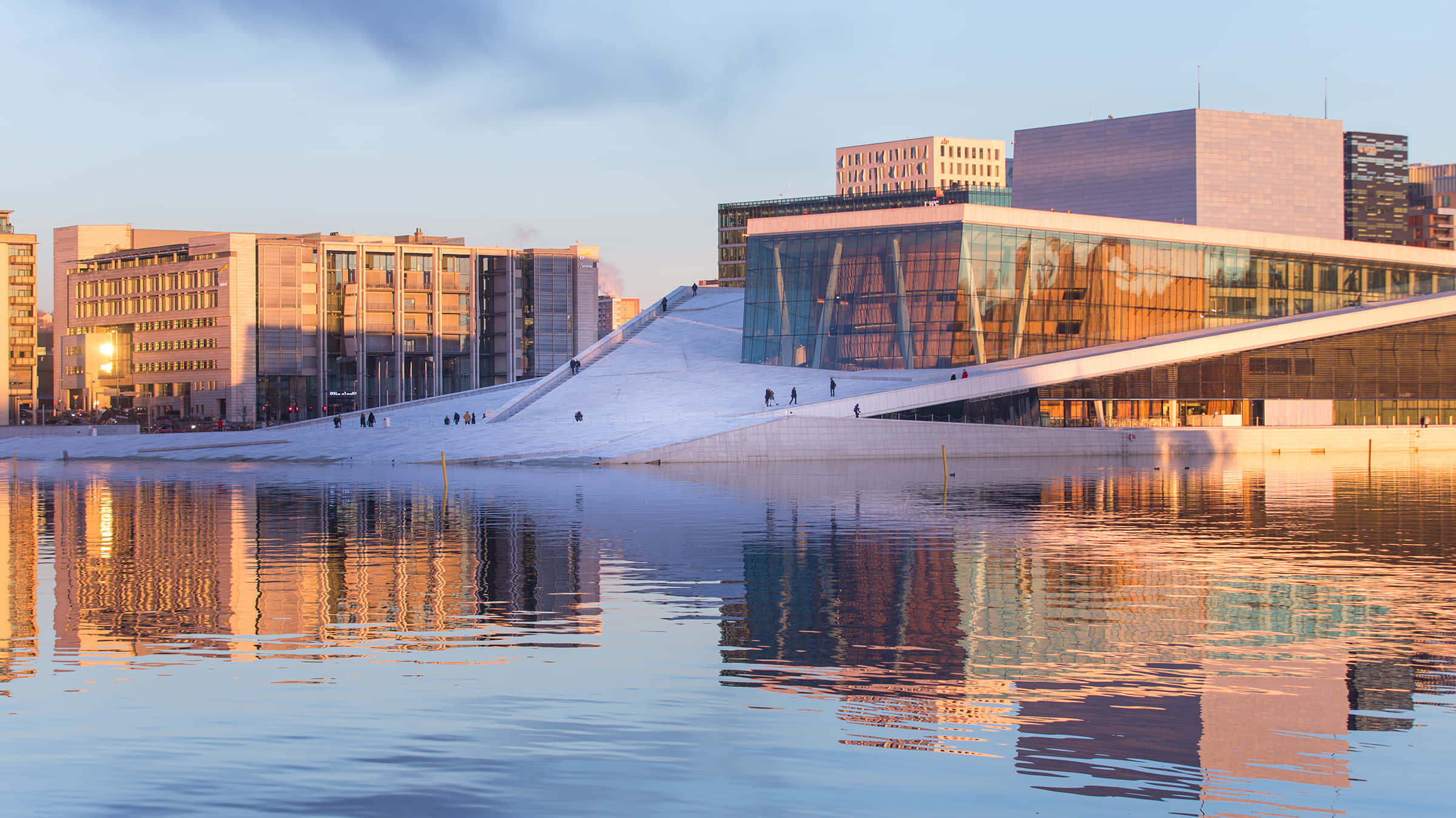Oslo Opera House, golden hour, sloped roof, Full HD Desktop Wallpaper