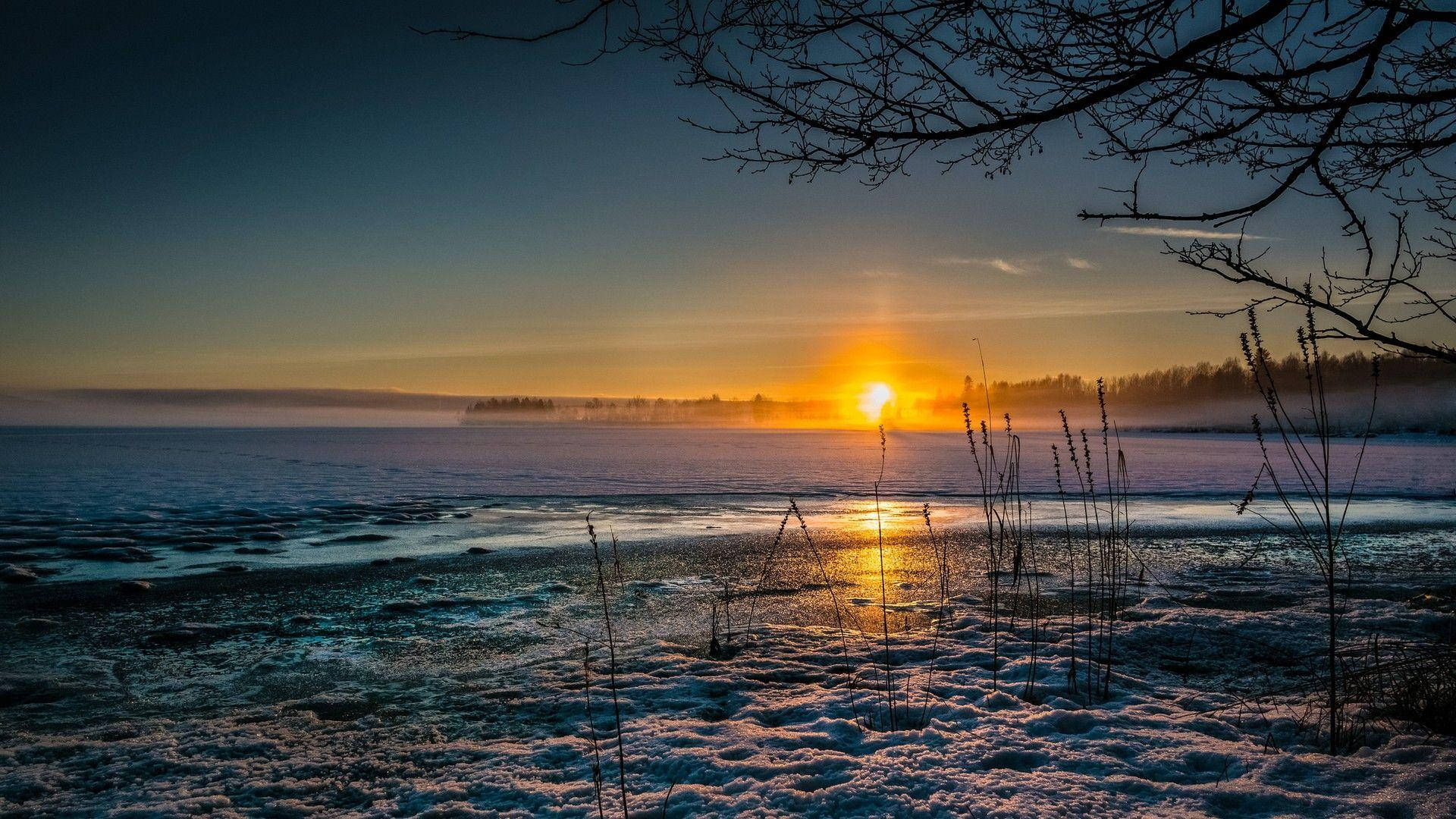 Oslo, snow beach, frozen lake, Full HD Desktop Wallpaper