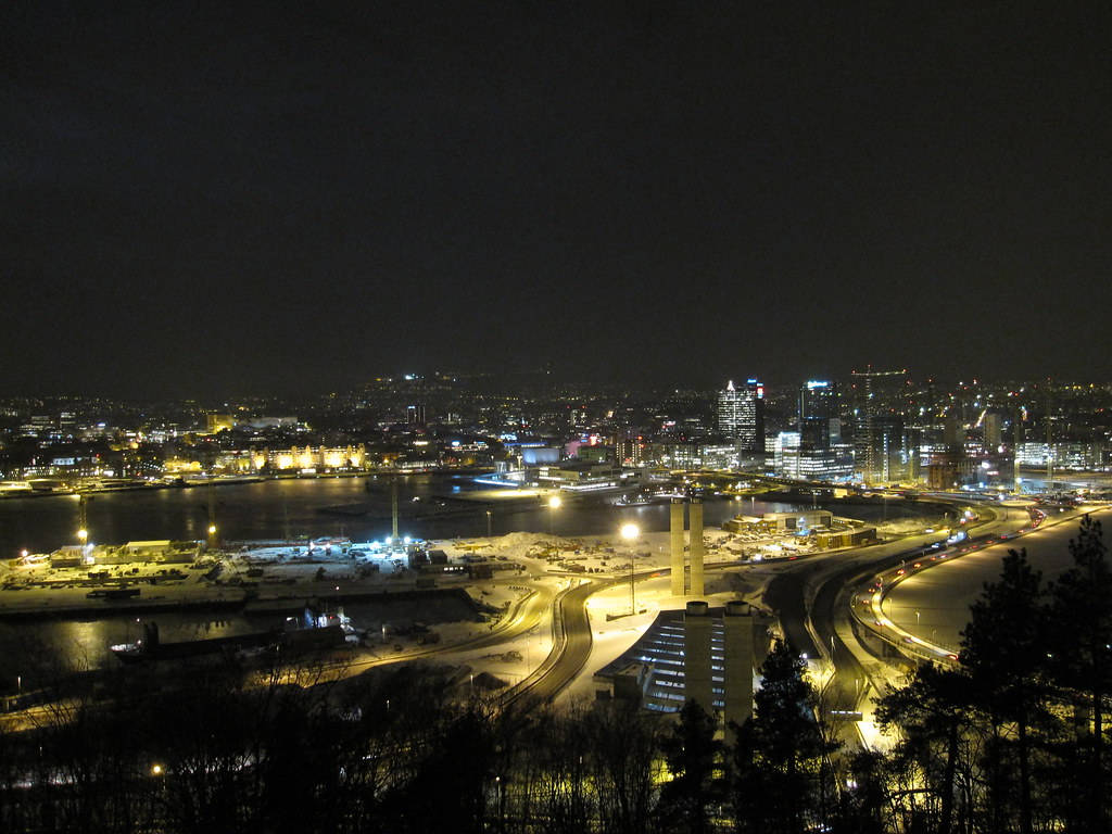 Oslo, night, snowy cityscape, SD Desktop Wallpaper