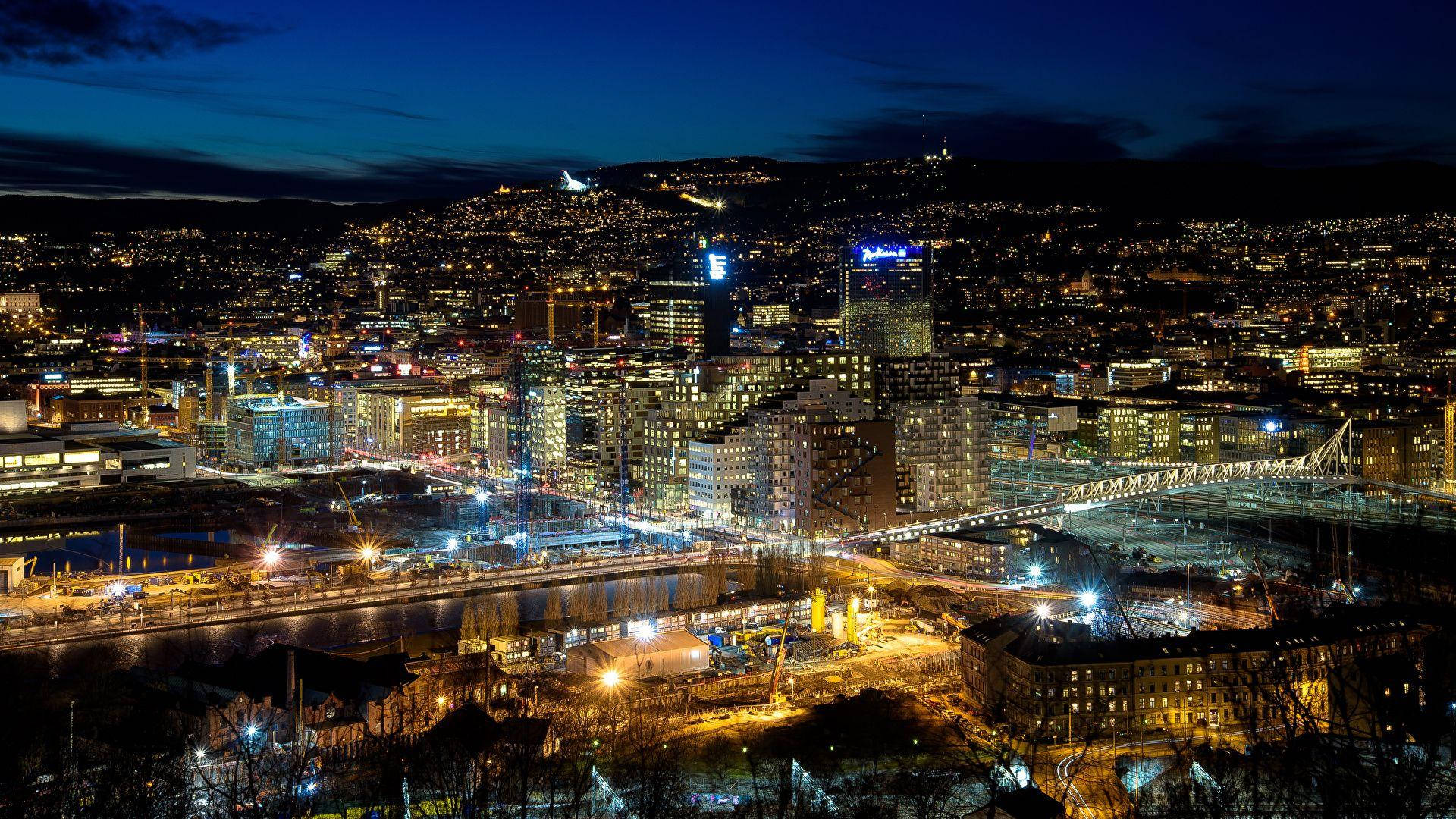 Oslo, cityscape, night, Full HD Desktop Wallpaper