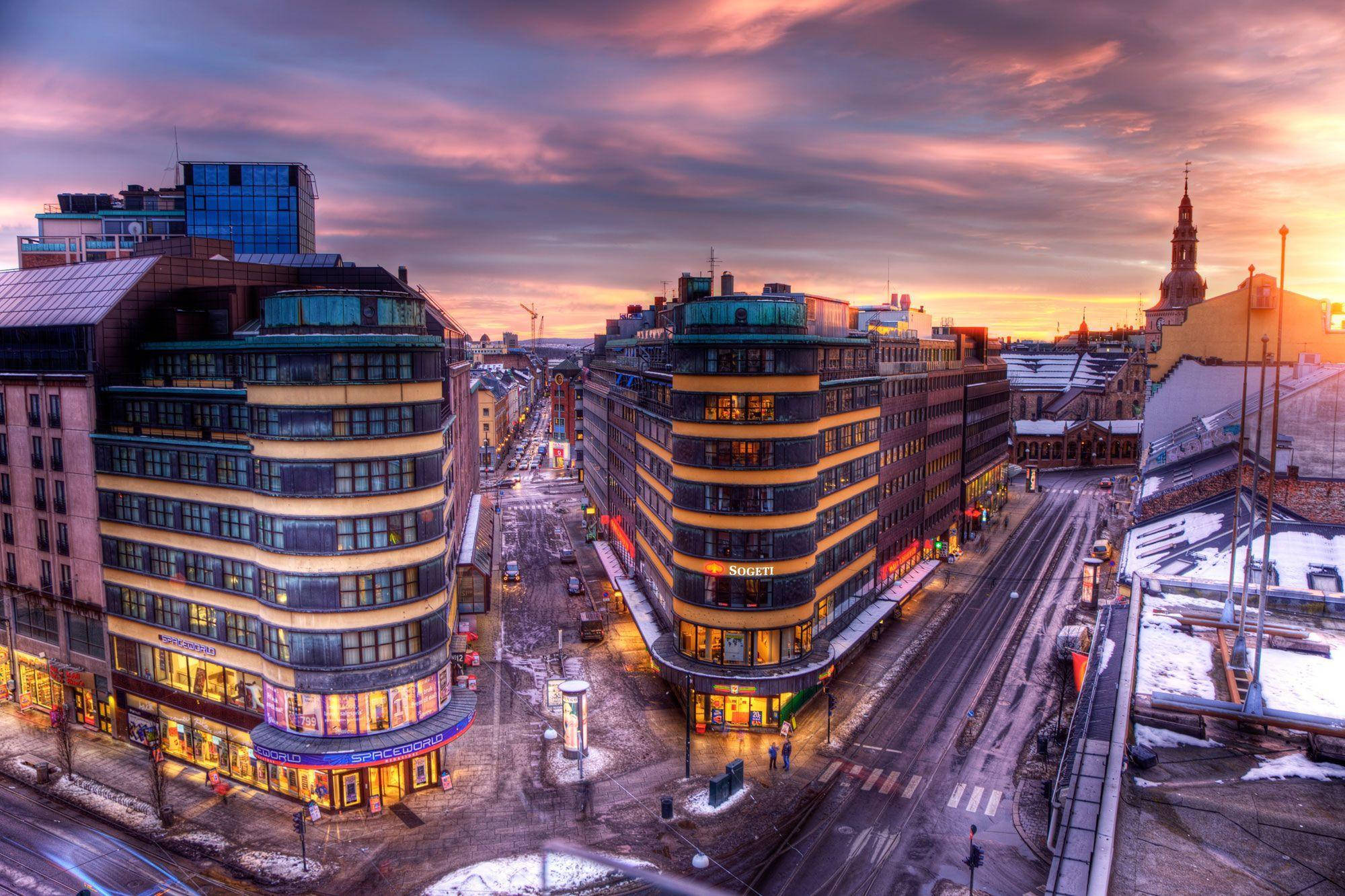 Oslo, sunset, city, Full HD Desktop Wallpaper
