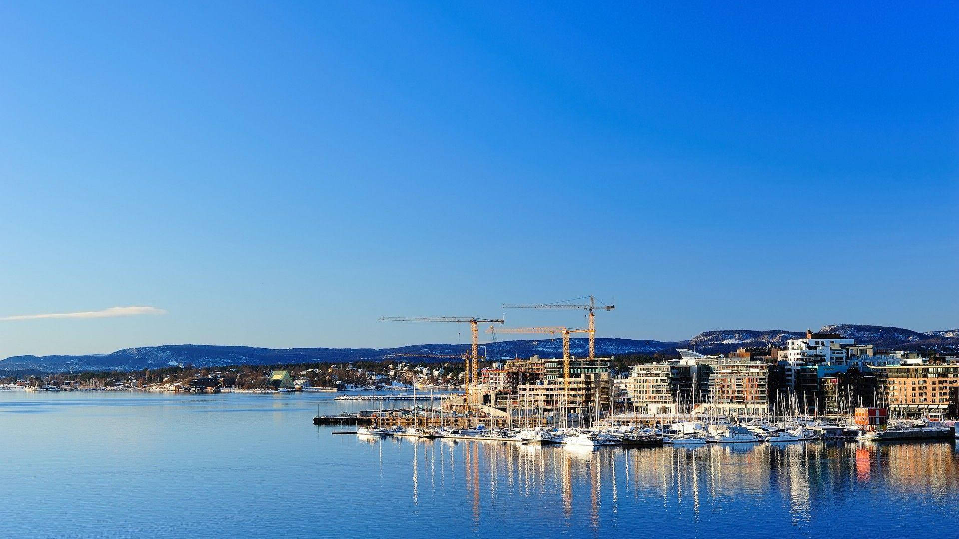 Oslo, sailboats, clear blue sky, Full HD Desktop Wallpaper