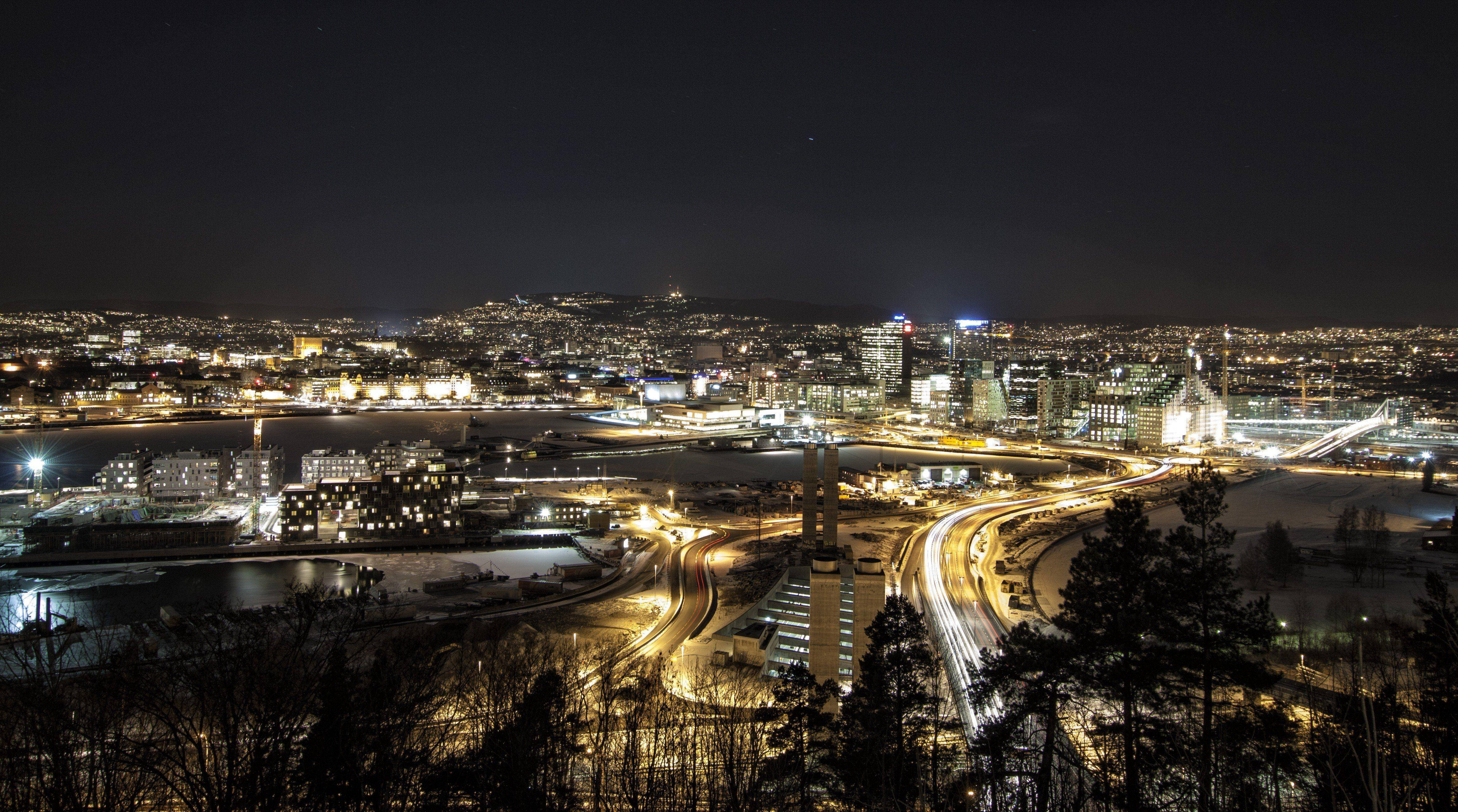 Oslo, Night Sky, cityscape, 4K Desktop Wallpaper