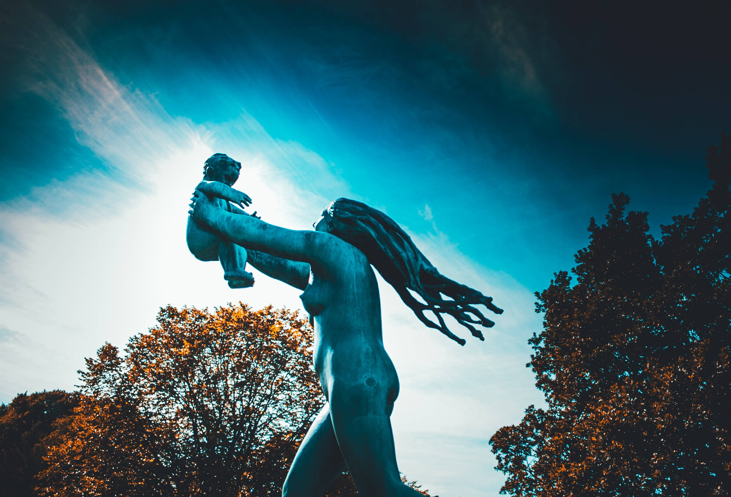 Oslo, mother child sculpture, bronze statue, Full HD Desktop Wallpaper