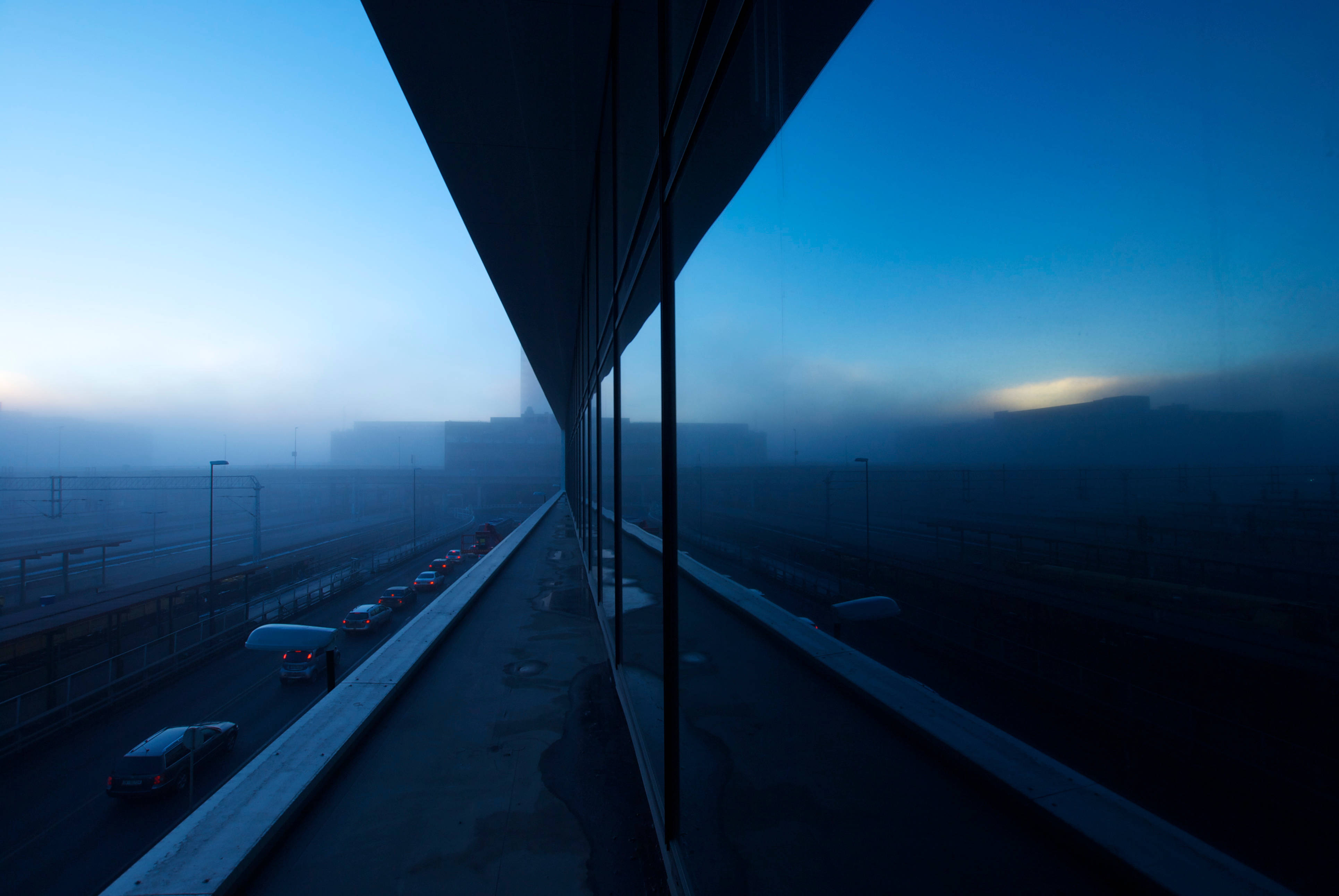 Oslo, modern glass building, highway, 4K Desktop Wallpaper