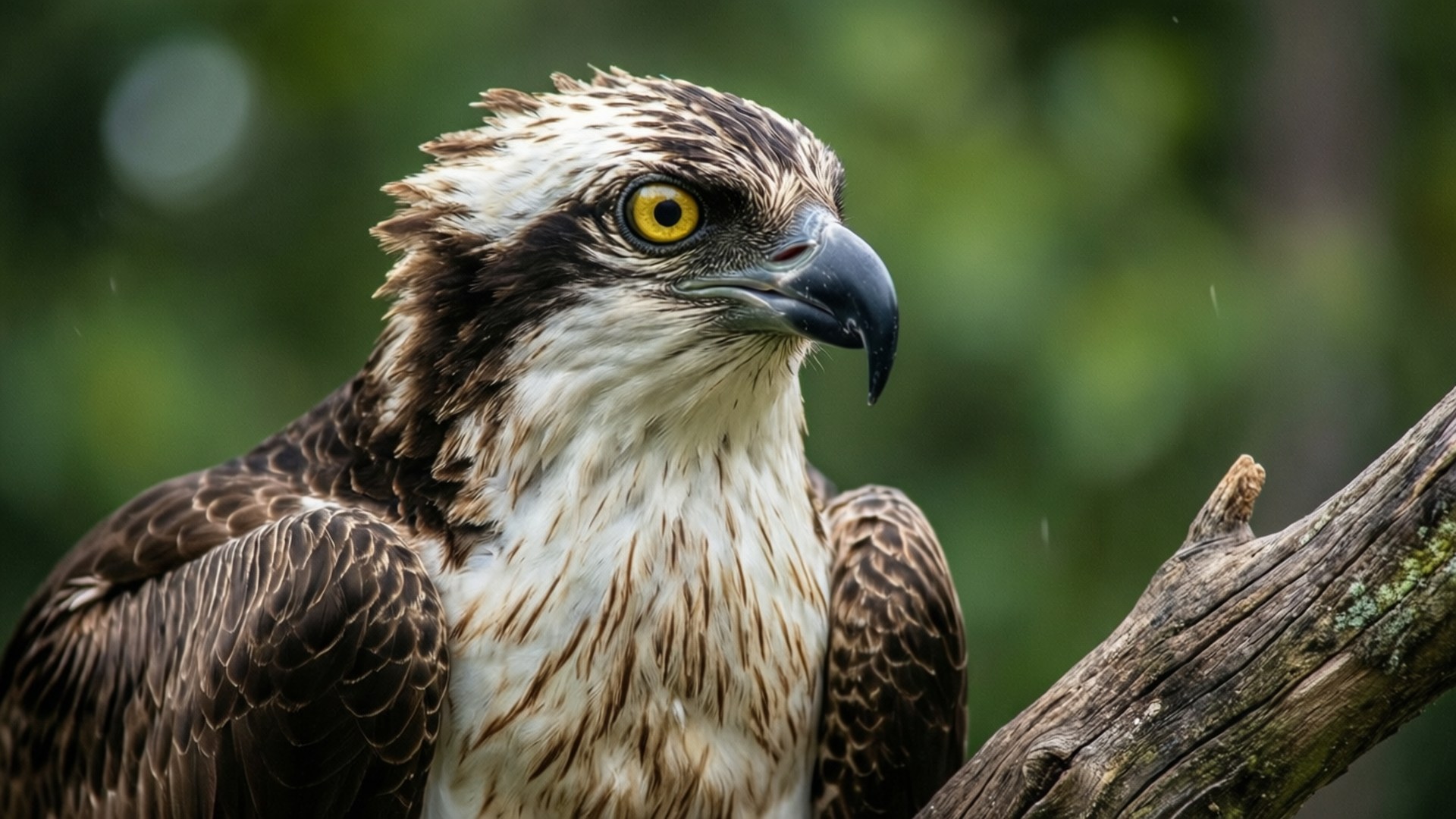 osprey, branch, green bokeh, Full HD Desktop Wallpaper