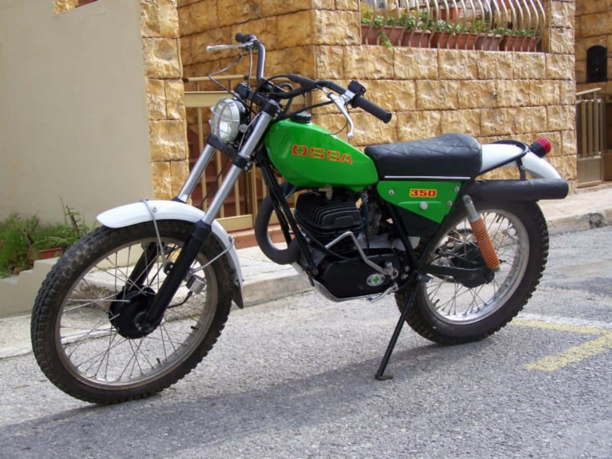 Ossa 350, vintage green, dirt bike, SD Desktop Wallpaper