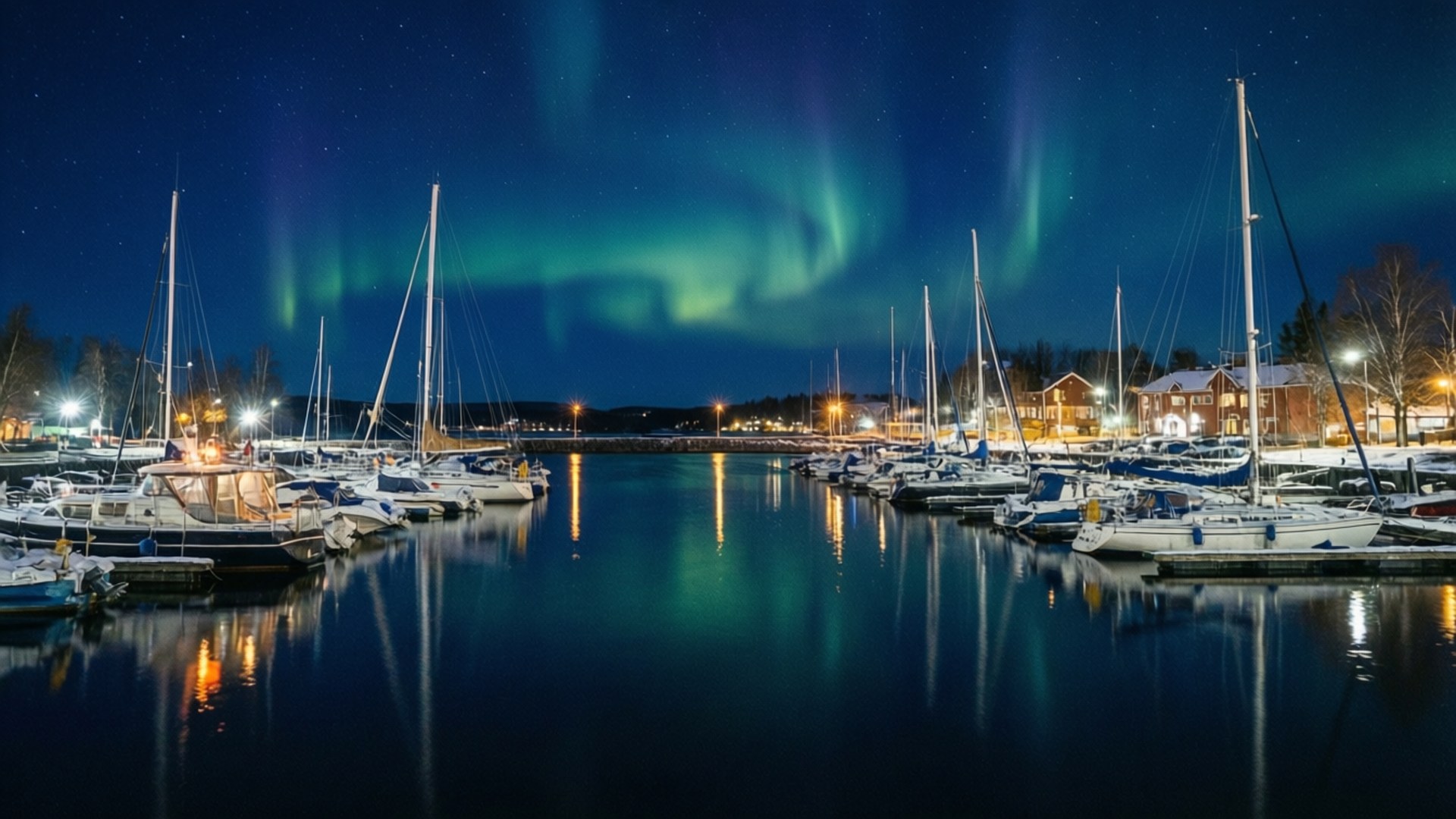 Östersund, harbor, night, Full HD Desktop Wallpaper