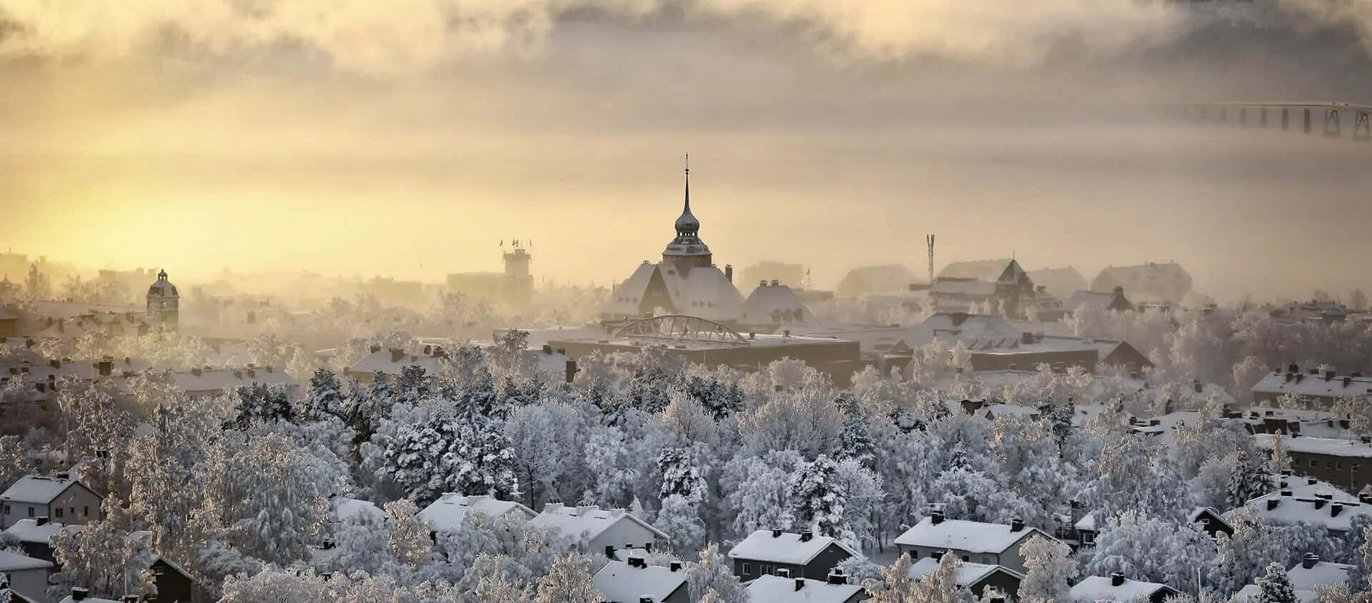 Östersund, winter sunrise, frosty winter dawn, Full HD Desktop Wallpaper