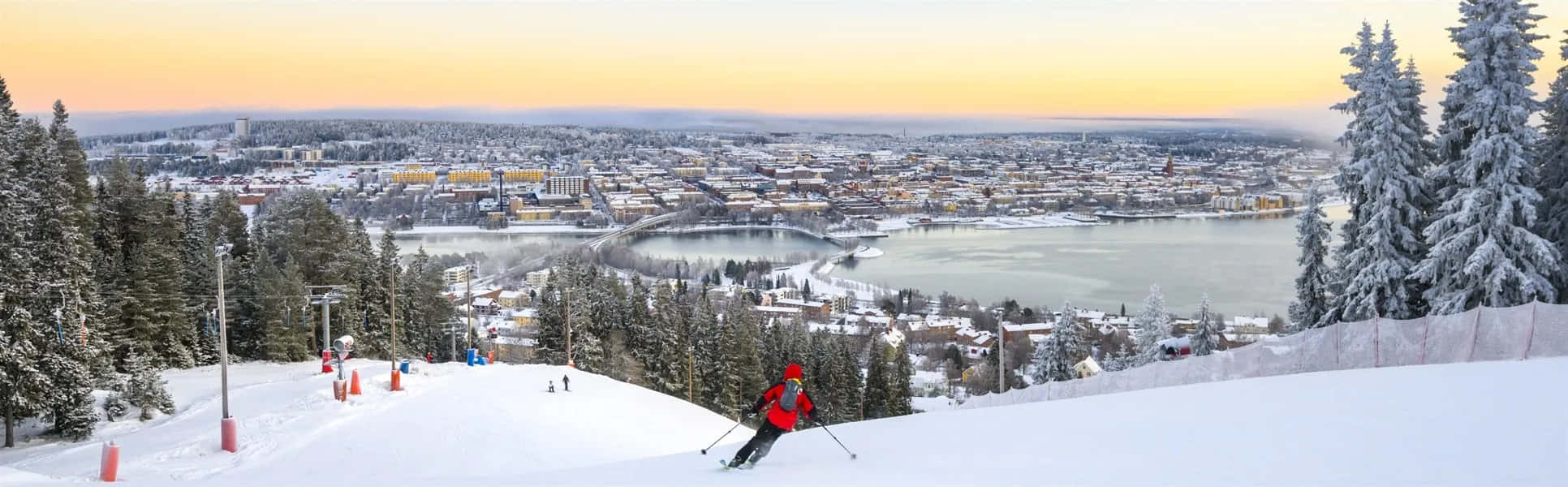 Östersund, snowy slope, frozen lake, Full HD Desktop Wallpaper