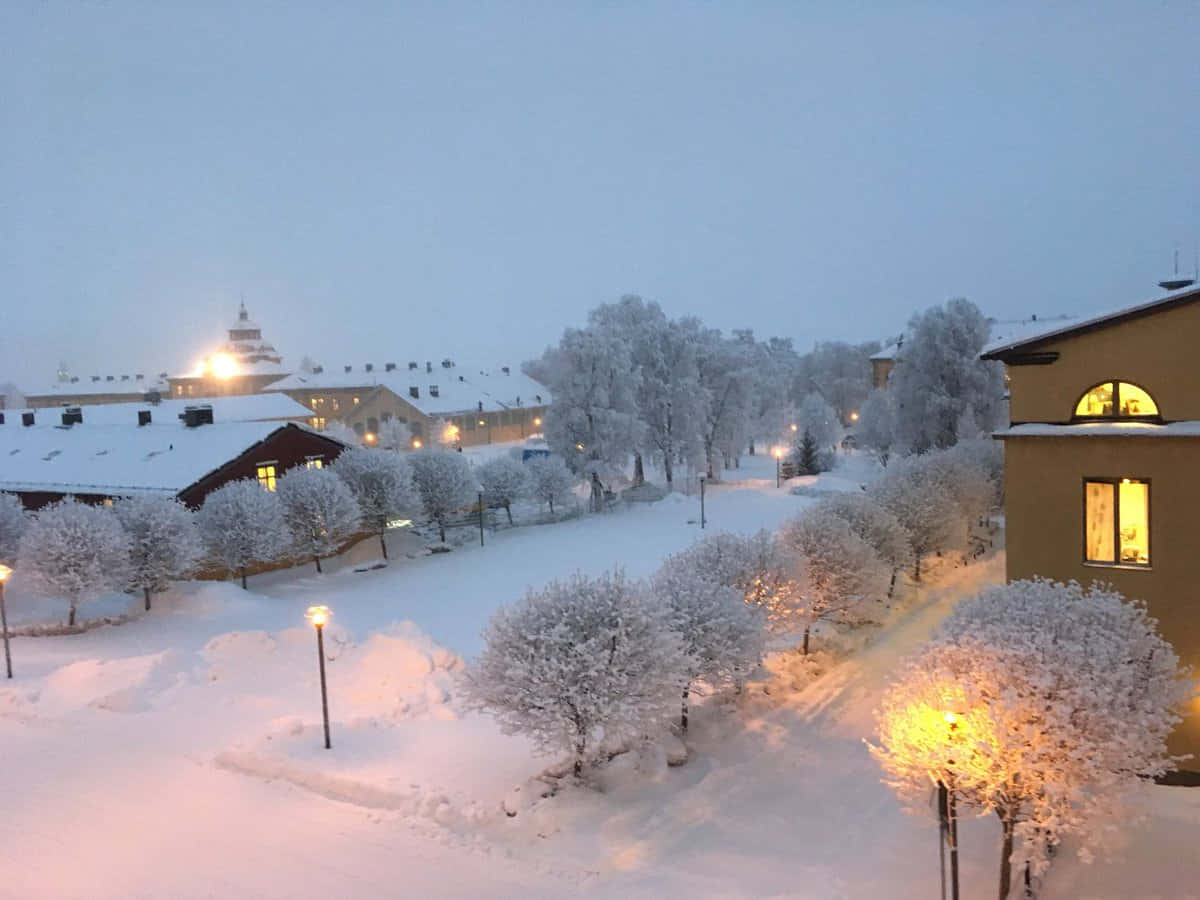 Östersund, winter evening, snow, SD Desktop Wallpaper