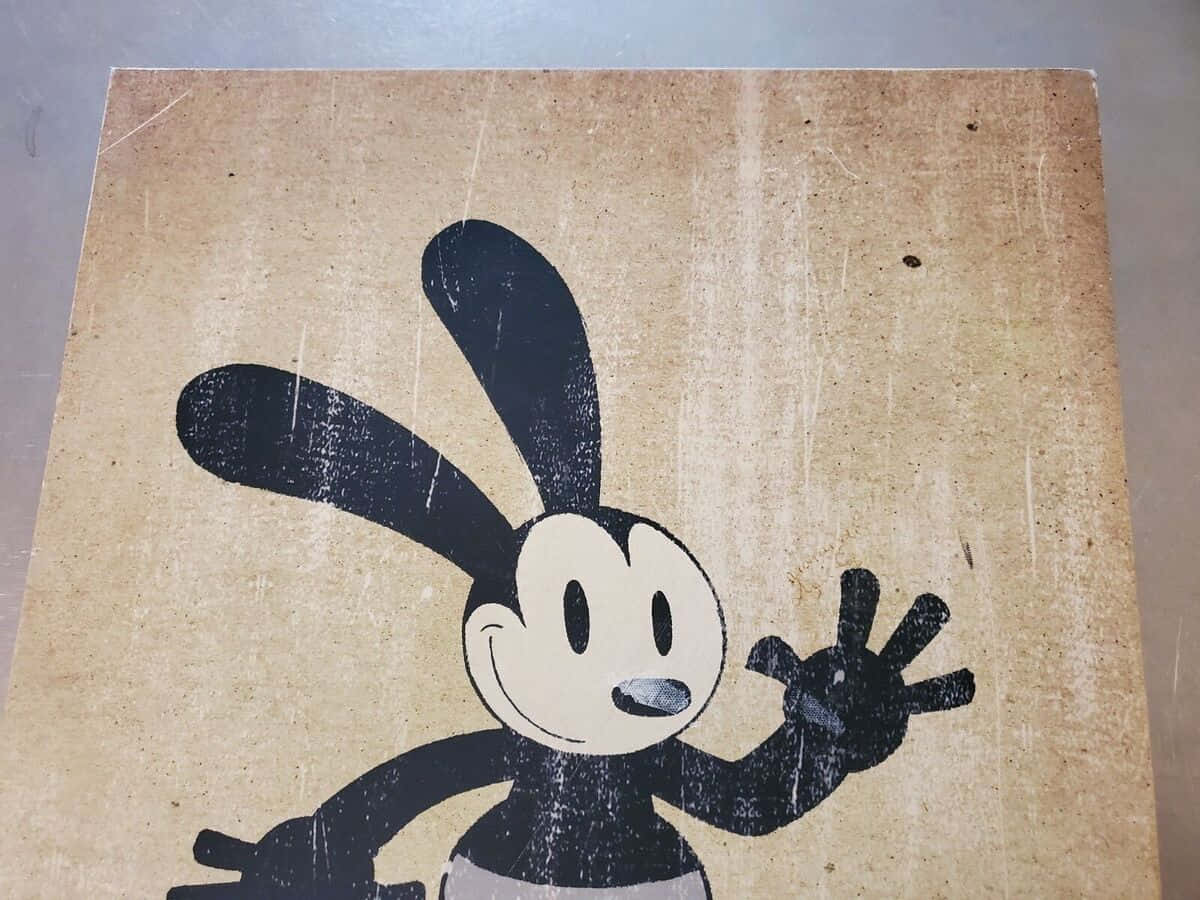 Oswald the Lucky Rabbit, vintage black and white print, beige cardboard surface, SD Desktop Wallpaper