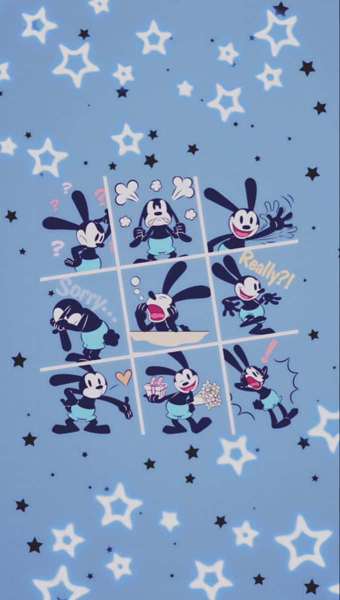 Oswald the lucky rabbit, comic strip style, nine-panel comic strip, SD Phone Wallpaper