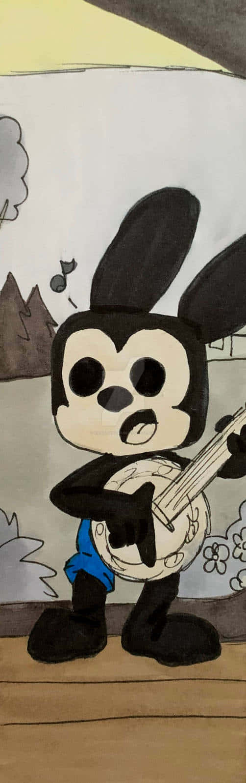 Oswald the lucky rabbit, banjo, wooden porch, HD Phone Wallpaper