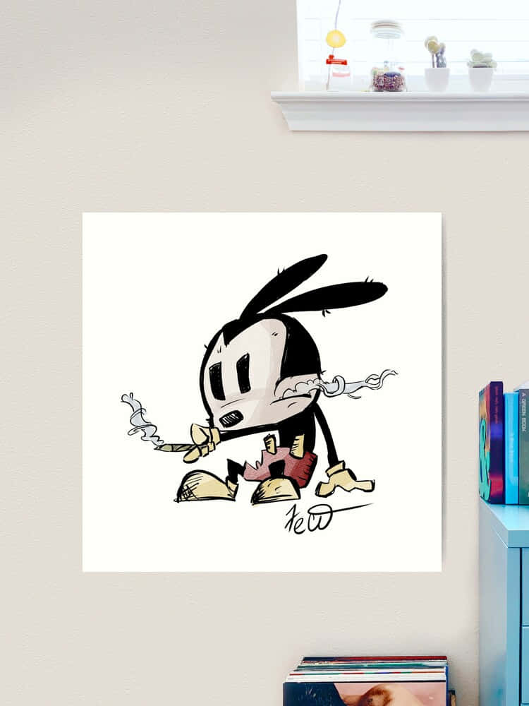 Oswald the lucky rabbit, black and white rabbit, cigarette, SD Phone Wallpaper