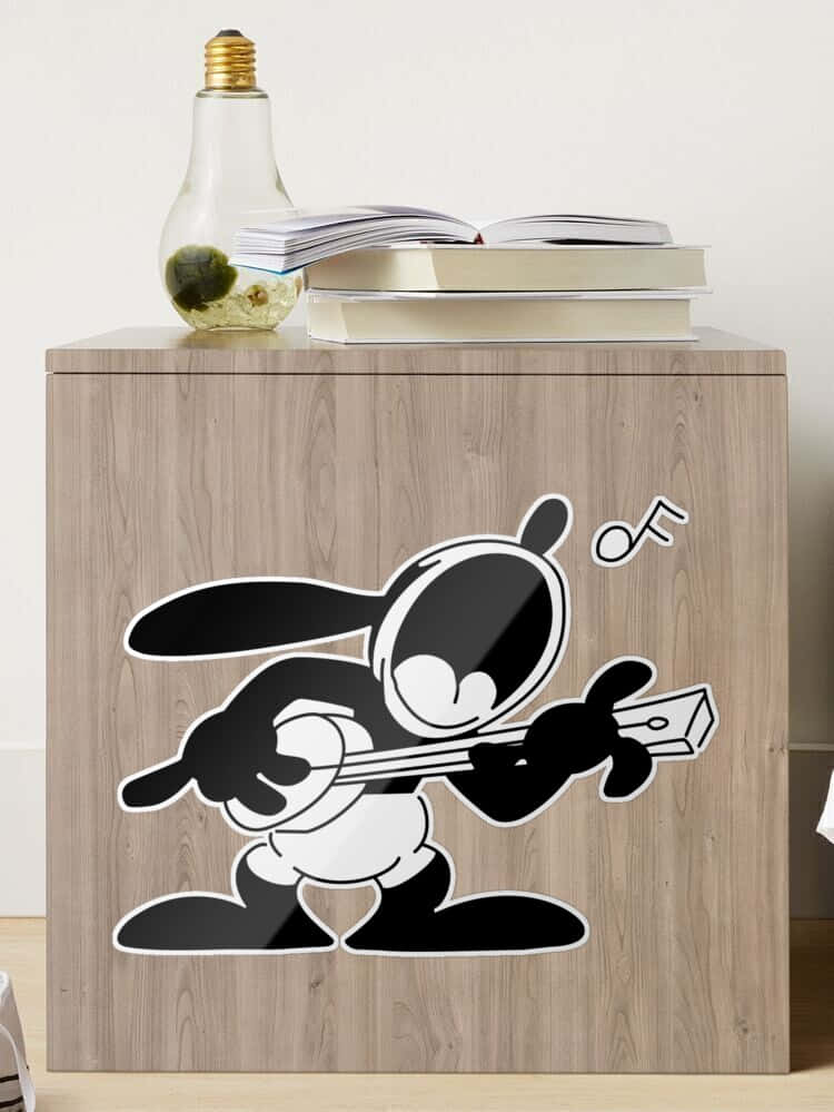 Oswald the lucky rabbit, guitar, light wood cabinet, SD Phone Wallpaper