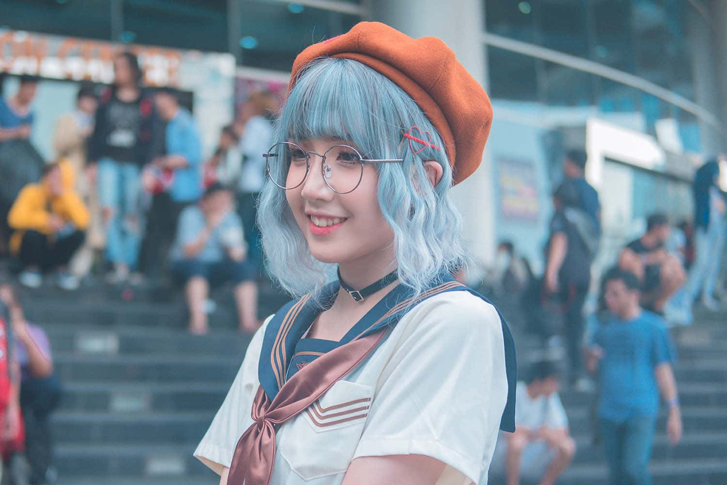 Otaku, anime-style girl, blue hair, HD Desktop Wallpaper