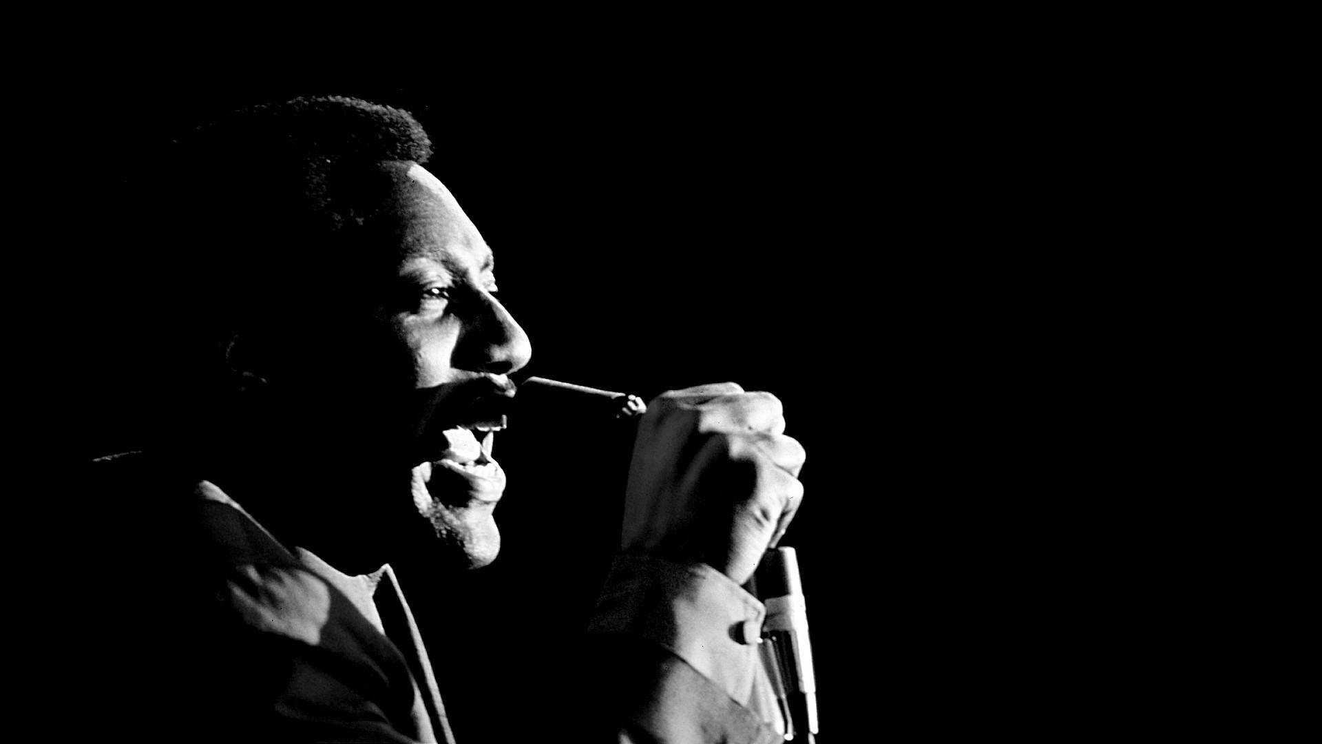 Otis Redding, black and white portrait, man singing passionately, Full HD Desktop Wallpaper
