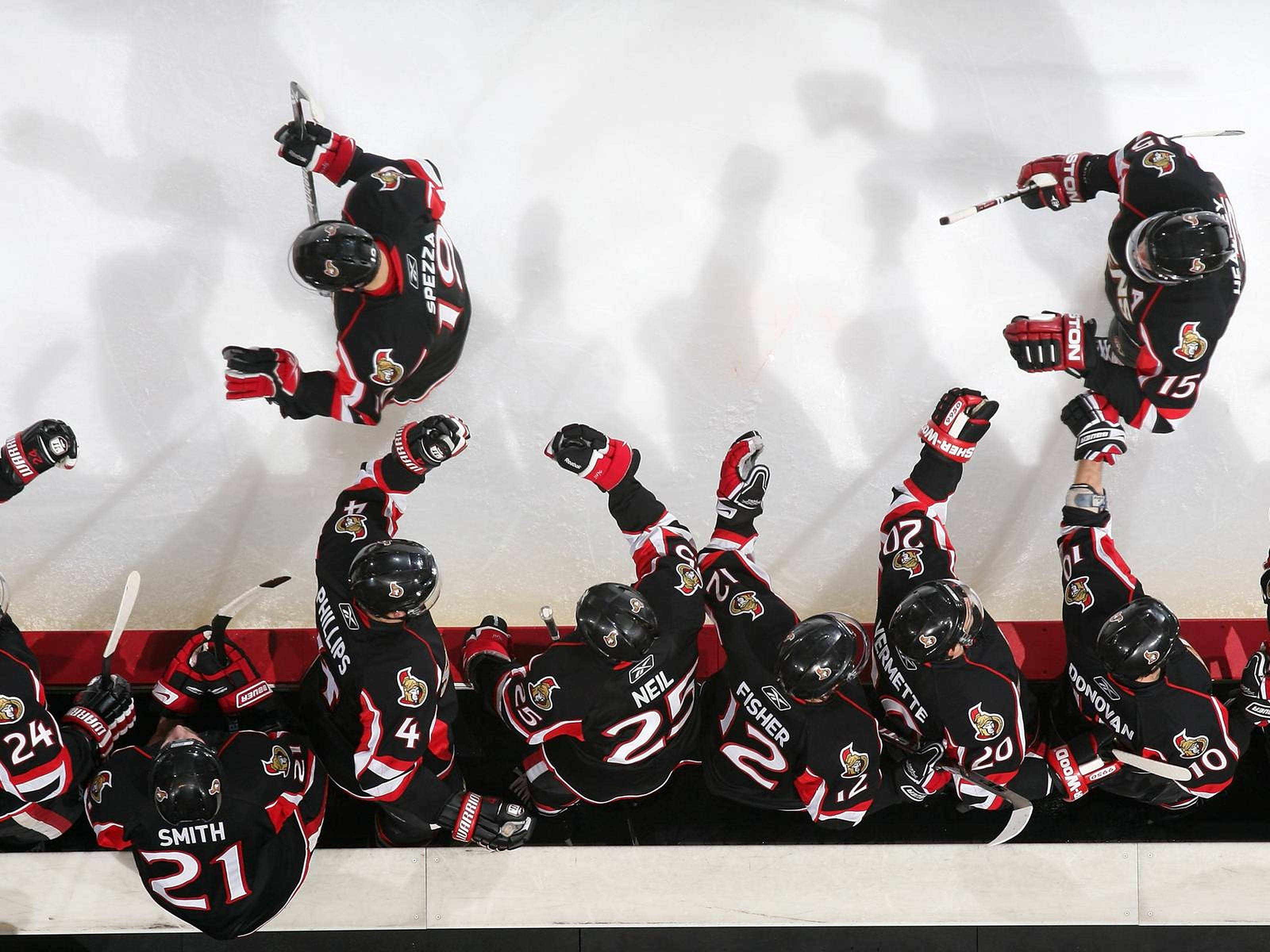 Ottawa Senators, black red uniforms, ice rink, 2K Desktop Wallpaper