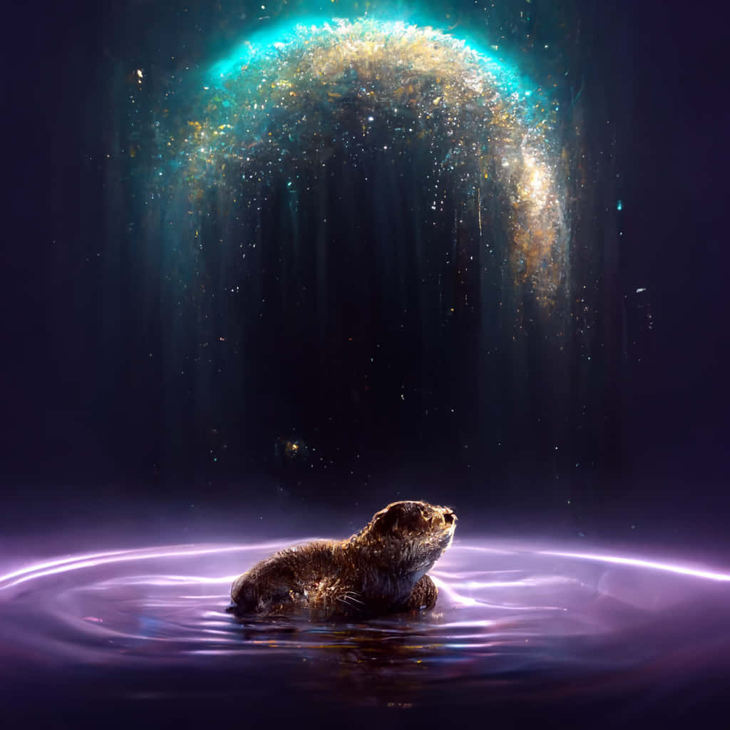 otter, glowing water, cosmic dome, SD Desktop Wallpaper