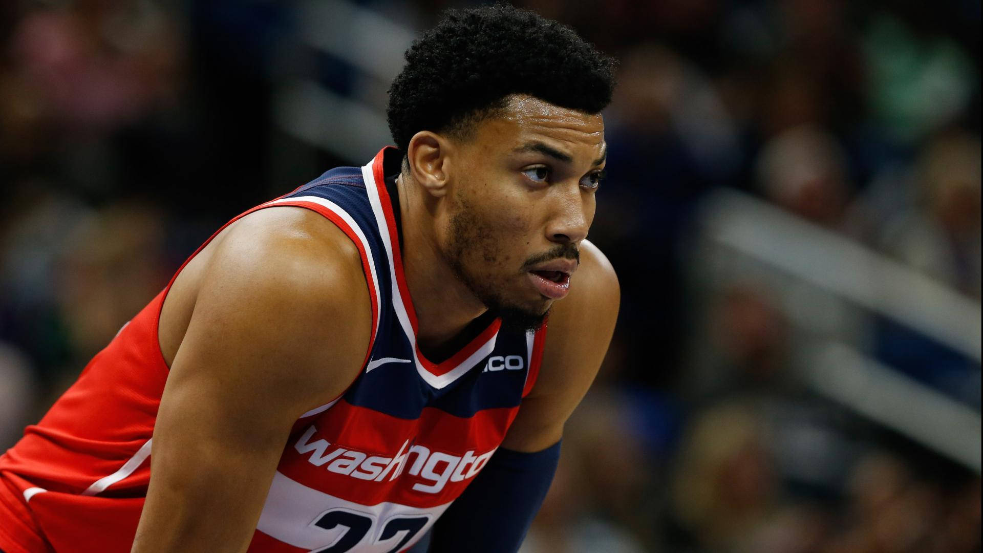 Otto Porter Jr, red Washington jersey, bright arena lights, Full HD Desktop Wallpaper