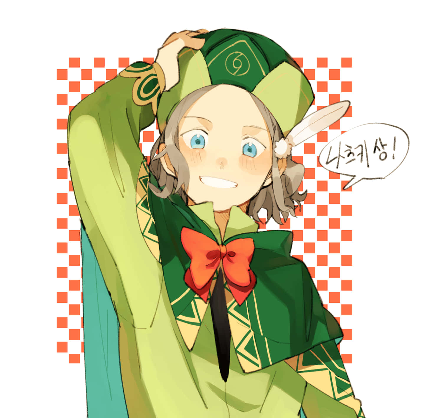 Otto Suwen, green outfit, red bow, HD Desktop Wallpaper