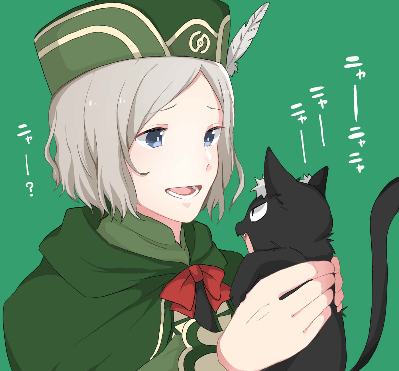 Otto Suwen, green uniform, black cat, HD Desktop Wallpaper