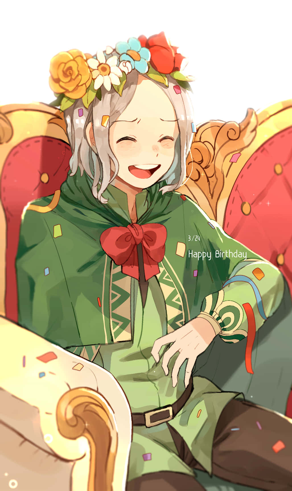 Otto Suwen, silver hair, floral crown, HD Phone Wallpaper