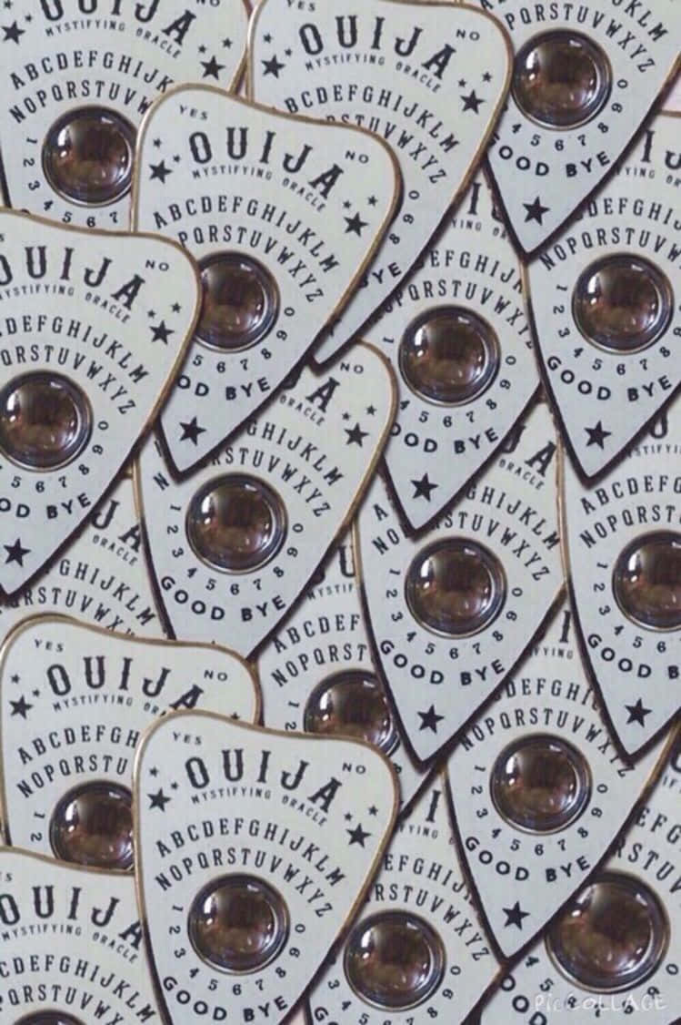 Ouija boards, white Ouija board planchette shapes, black lettering, SD Phone Wallpaper
