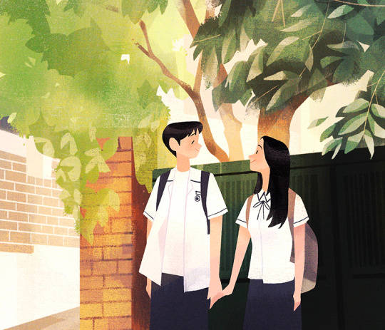Our Beloved Summer, school uniforms, leafy tree, SD Desktop Wallpaper