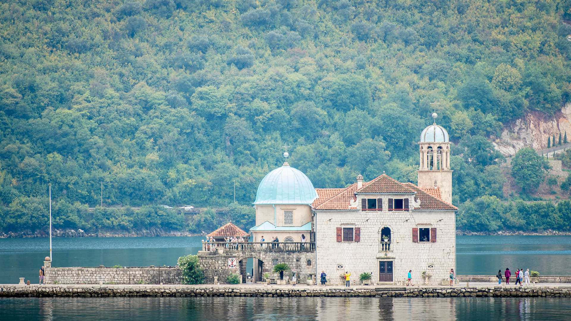 Our Lady Of The Rocks, stone church, blue domes, Full HD Desktop Wallpaper