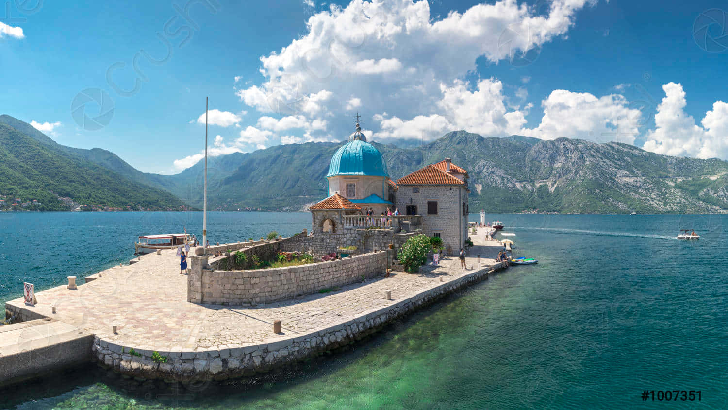 Our Lady Of The Rocks, turquoise-domed chapel, stone pier, HD Desktop Wallpaper