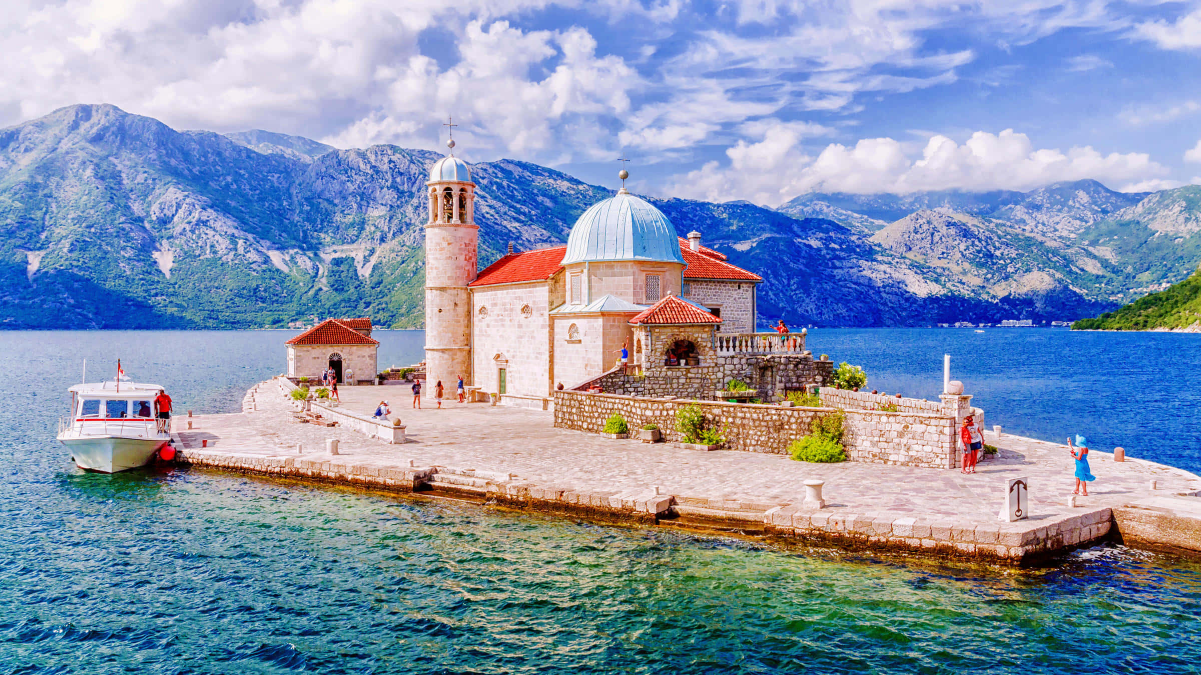 Our Lady Of The Rocks, stone church, blue dome, Full HD Desktop Wallpaper
