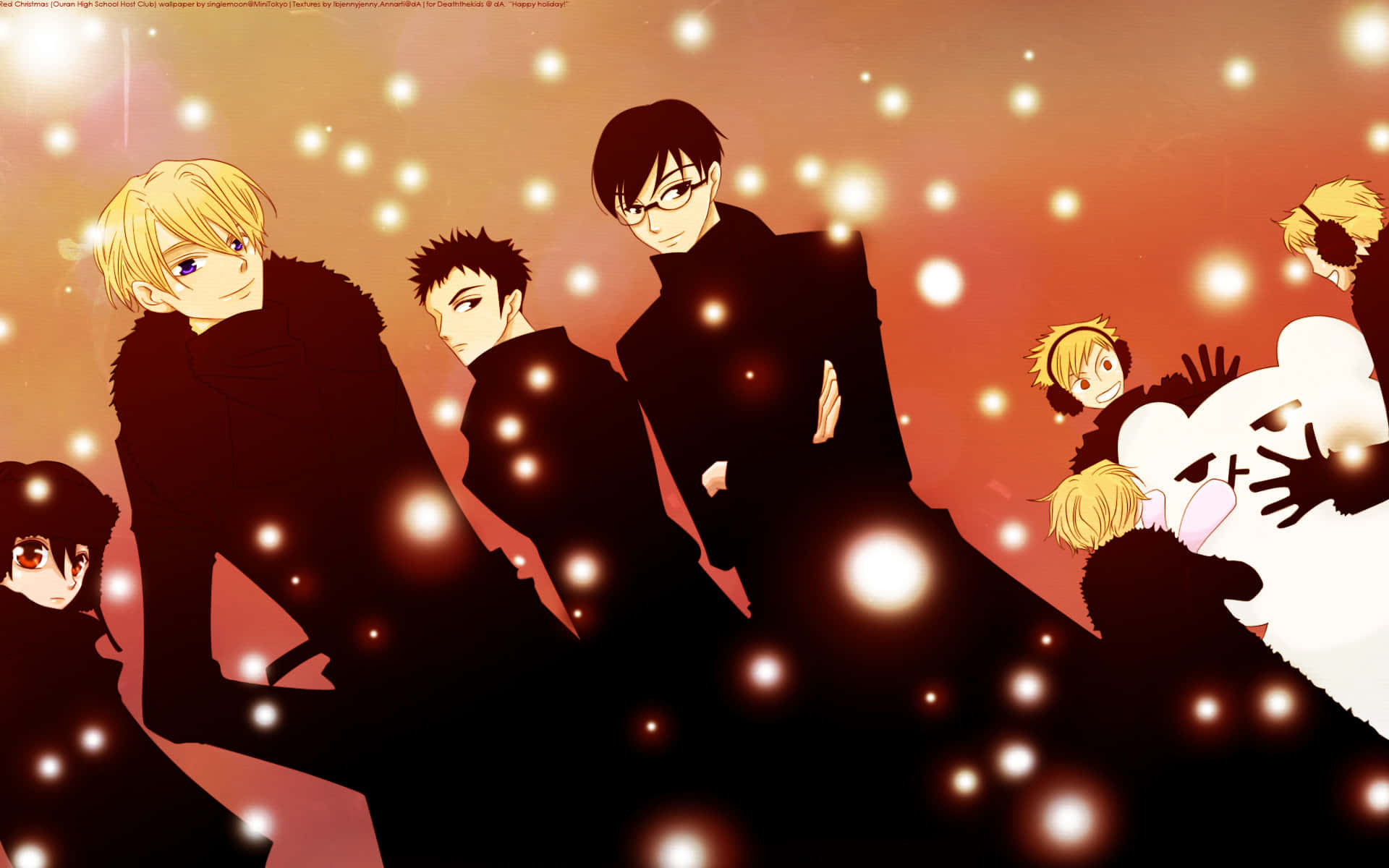 Ouran High School Host Club, dark coats, warm glowing background, Full HD Desktop Wallpaper