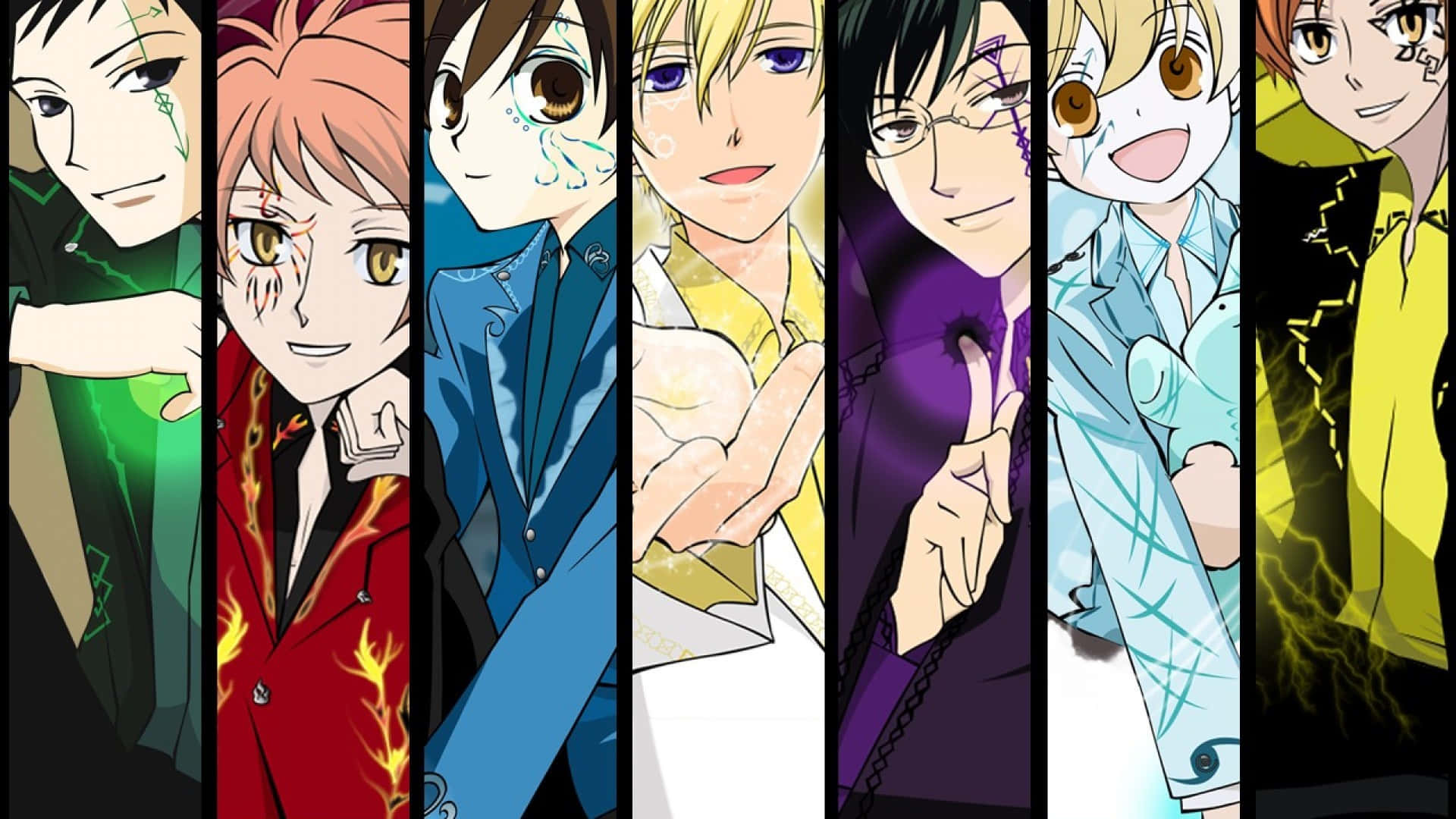 Ouran High School Host Club, rose background, vibrant suits, Full HD Desktop Wallpaper