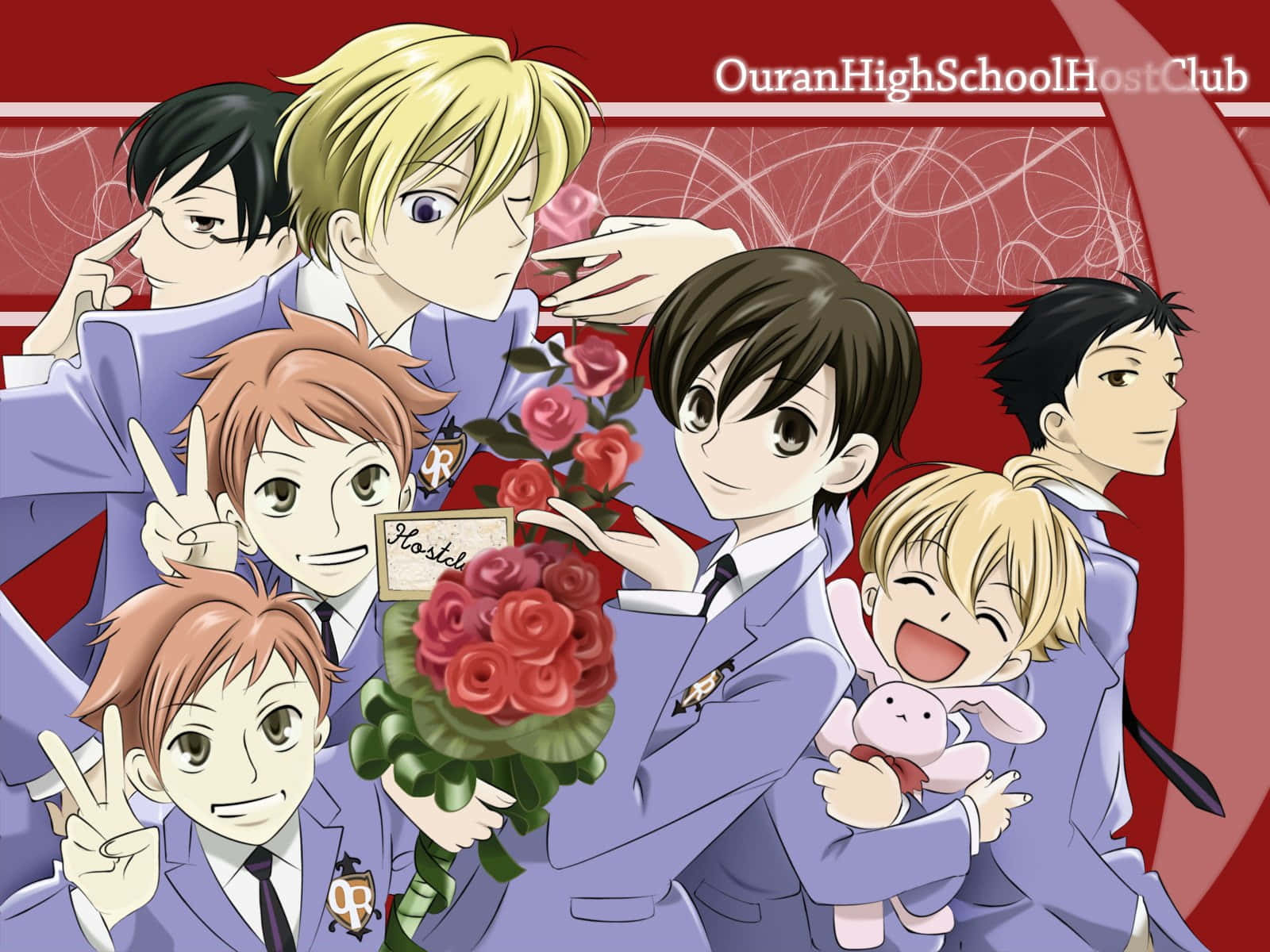 Ouran High School Host Club, purple suits, roses, HD Desktop Wallpaper
