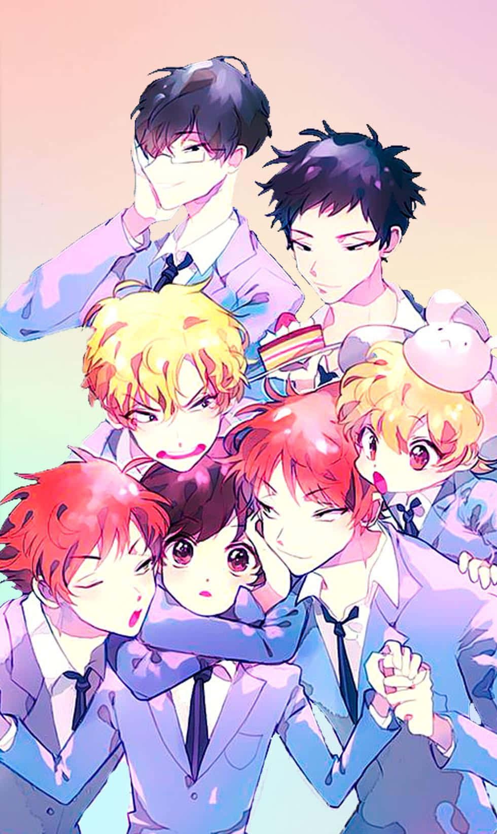 Ouran High School Host Club, seven young men, suits, HD Phone Wallpaper