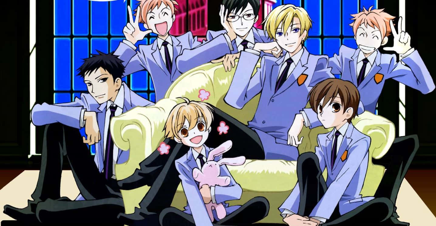 Ouran High School Host Club, blue suits, yellow couch, HD Desktop Wallpaper