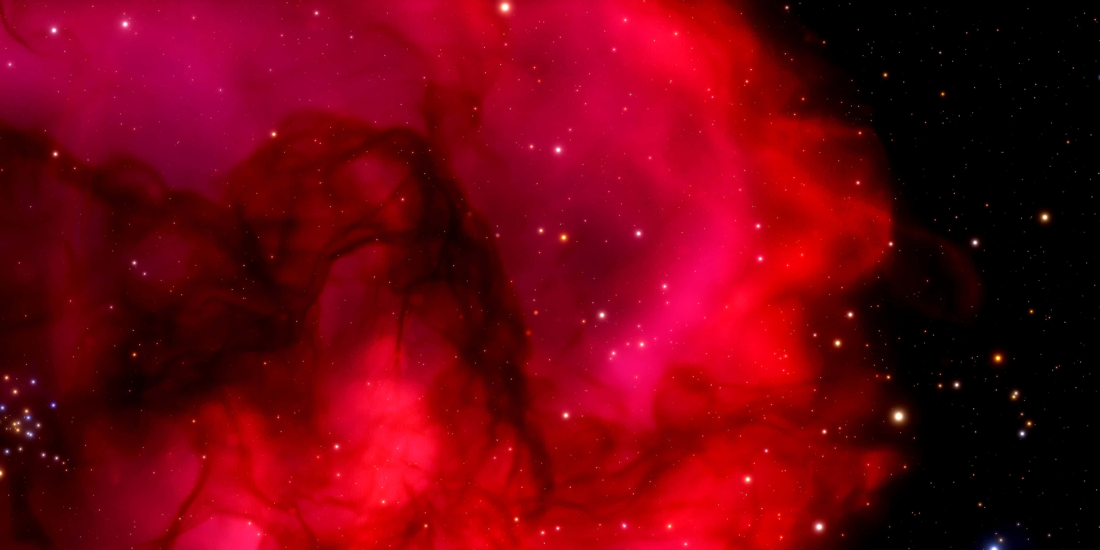 Outer Space Red 4K, vibrant red cosmic nebula, glowing stars, 4K Desktop Wallpaper