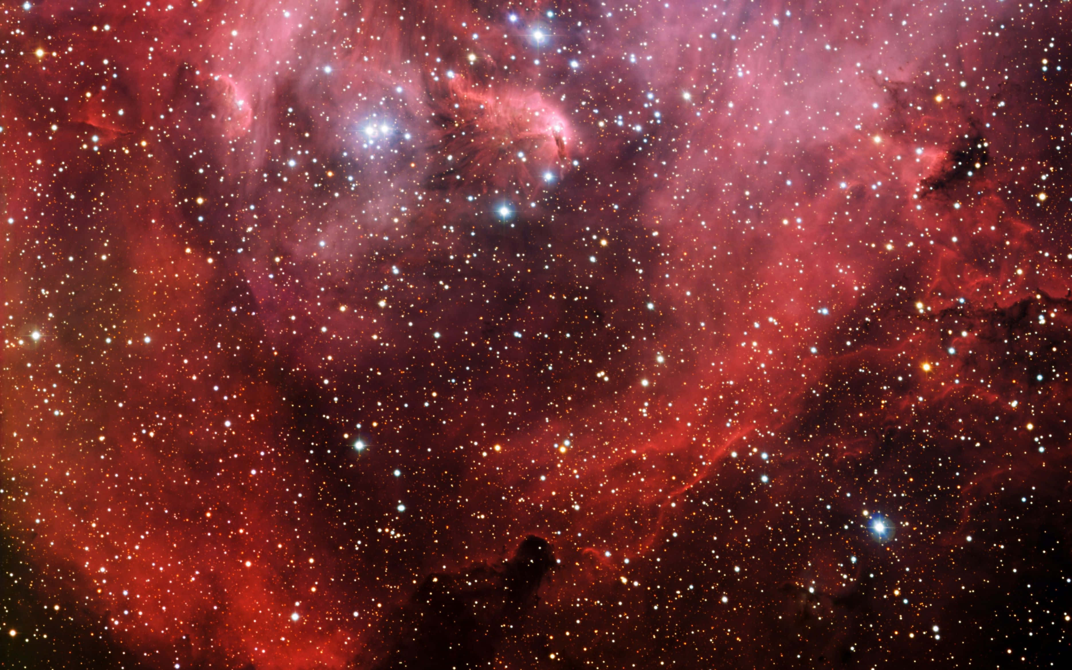 outer space fog, deep red hue, cosmic clouds, 2K Desktop Wallpaper