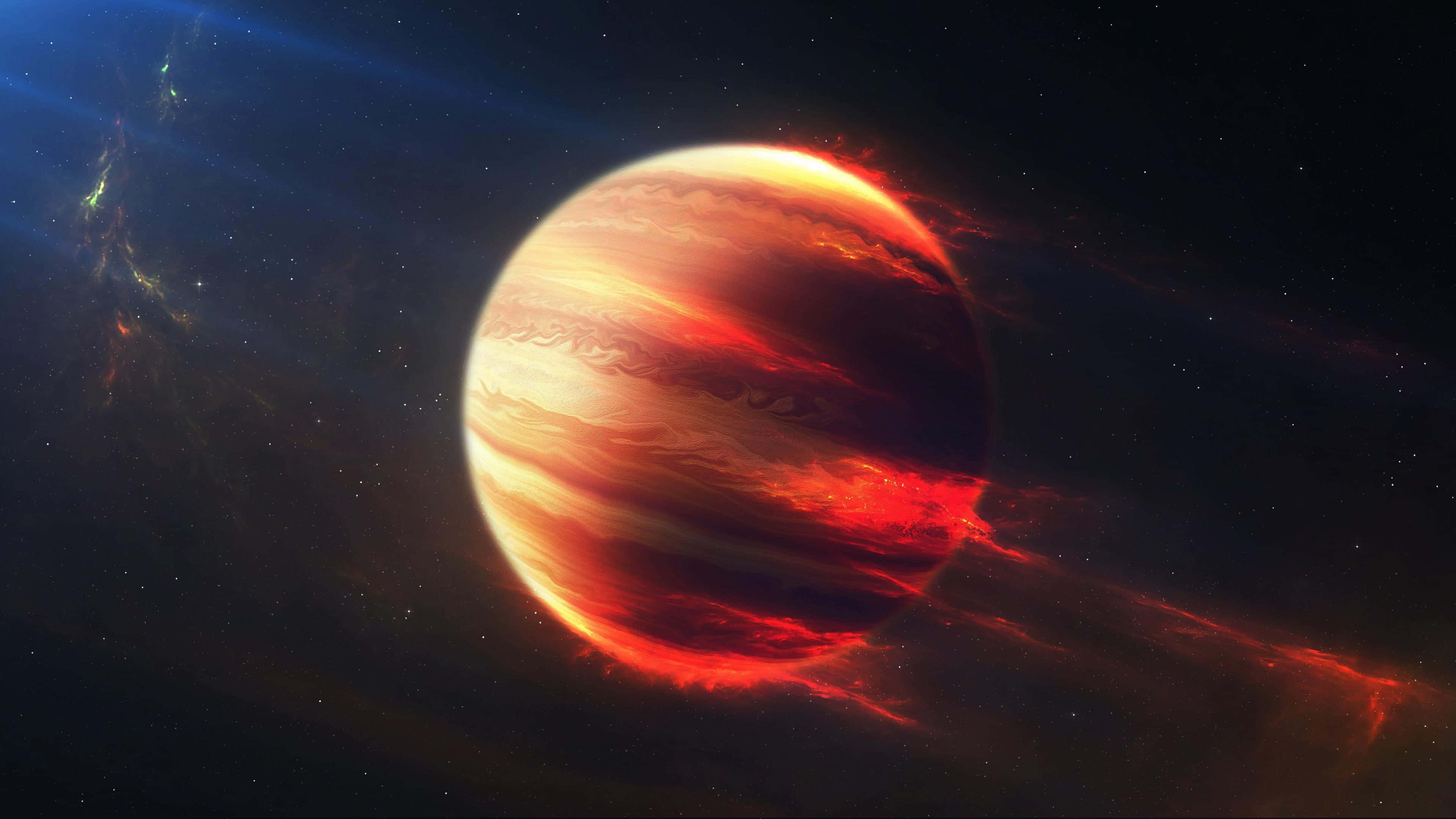 Outer Space Red 4K, fiery red and orange gas giant planet, swirling clouds, 4K Desktop Wallpaper