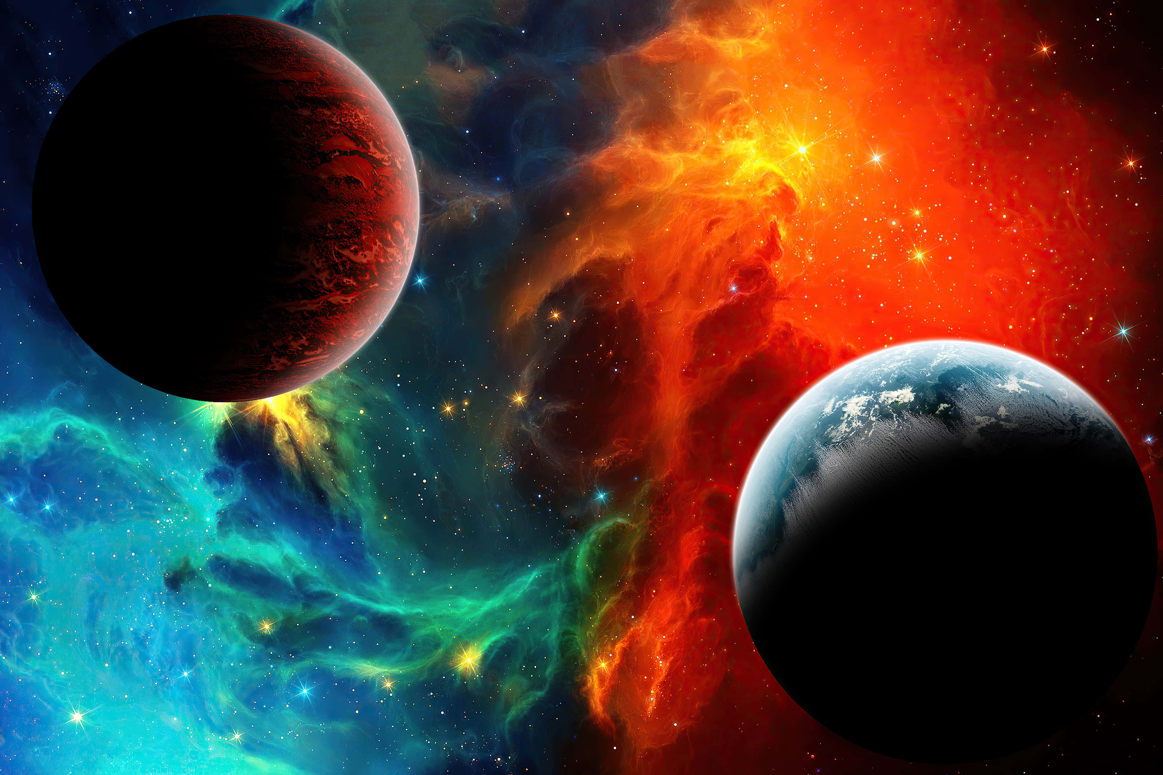 Outer Space Red 4K, cosmic nebula, fiery orange, 4K Desktop Wallpaper